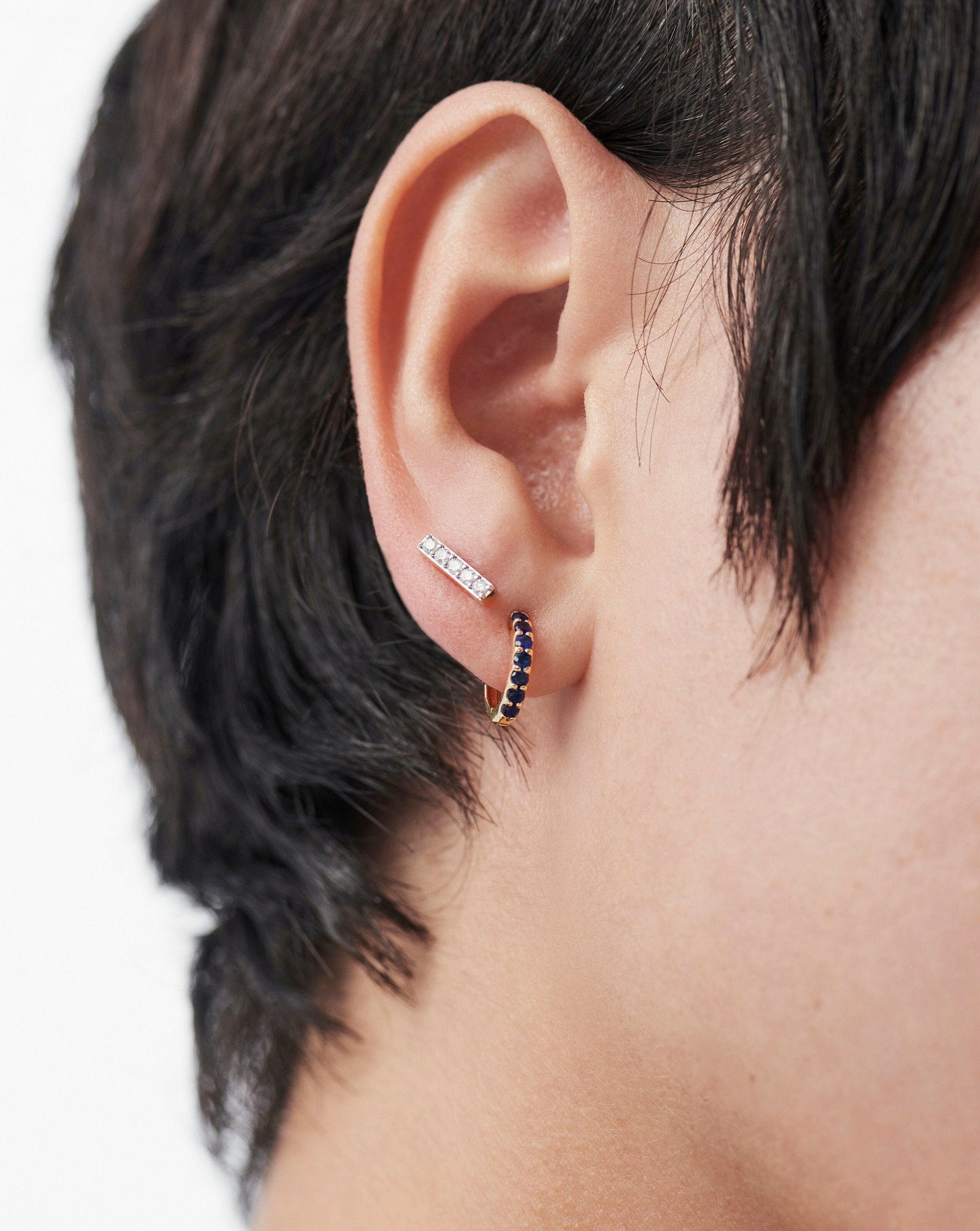 Fine Diamond Bar Stud Earrings | 14ct Solid Gold/Diamond