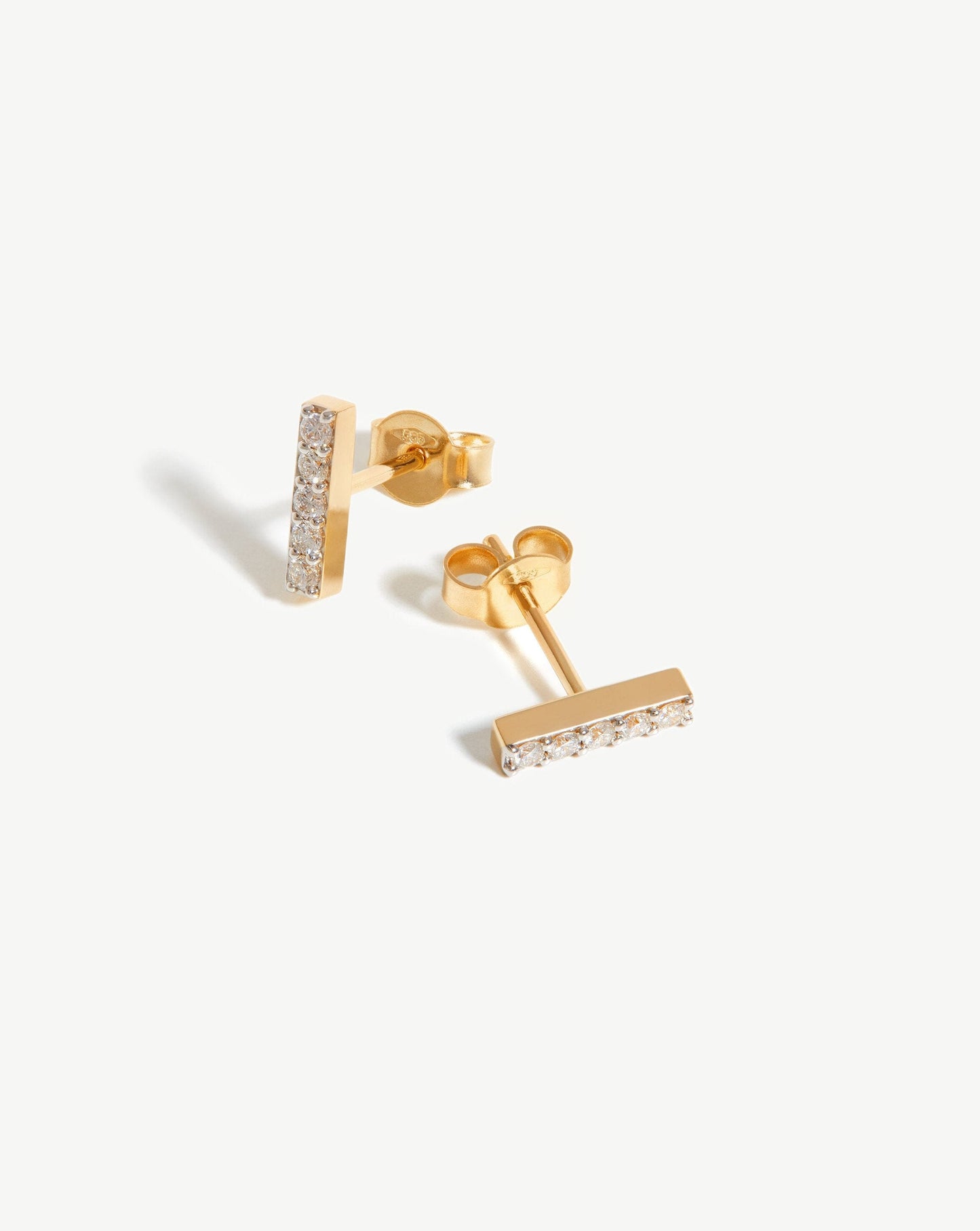 Fine Diamond Bar Stud Earrings | 14ct Solid Gold/Diamond