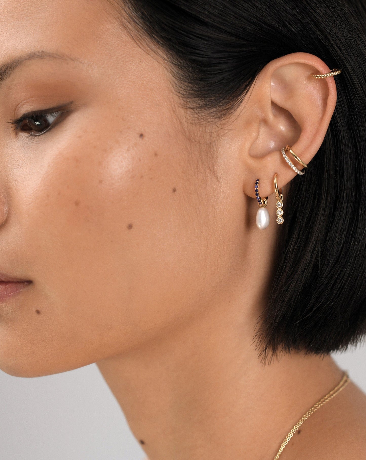 Fine Diamond Charm Hoop Earrings