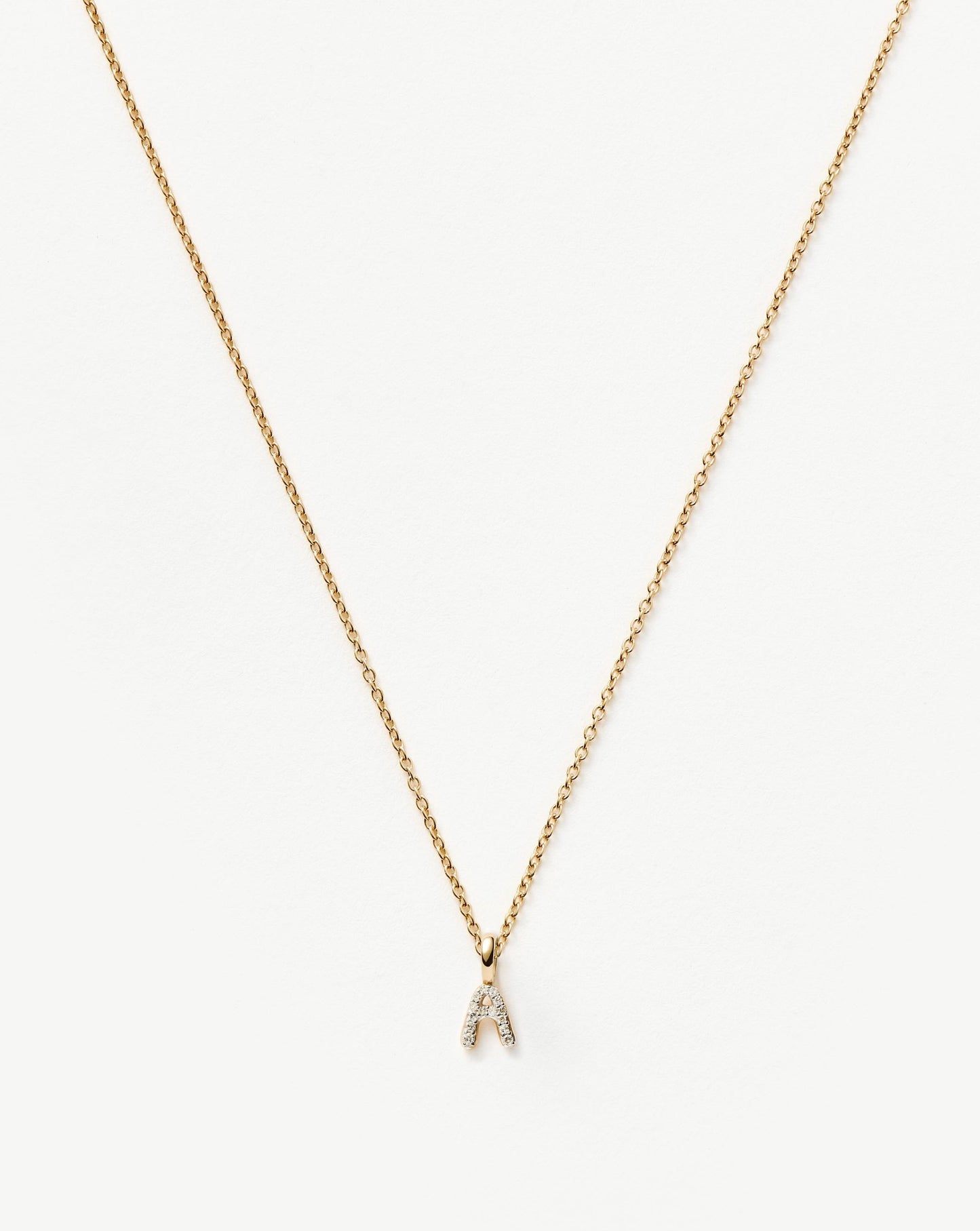 Fine Diamond Initial Mini Pendant Necklace - A | 14ct Solid Yellow Gold Plated/Diamond