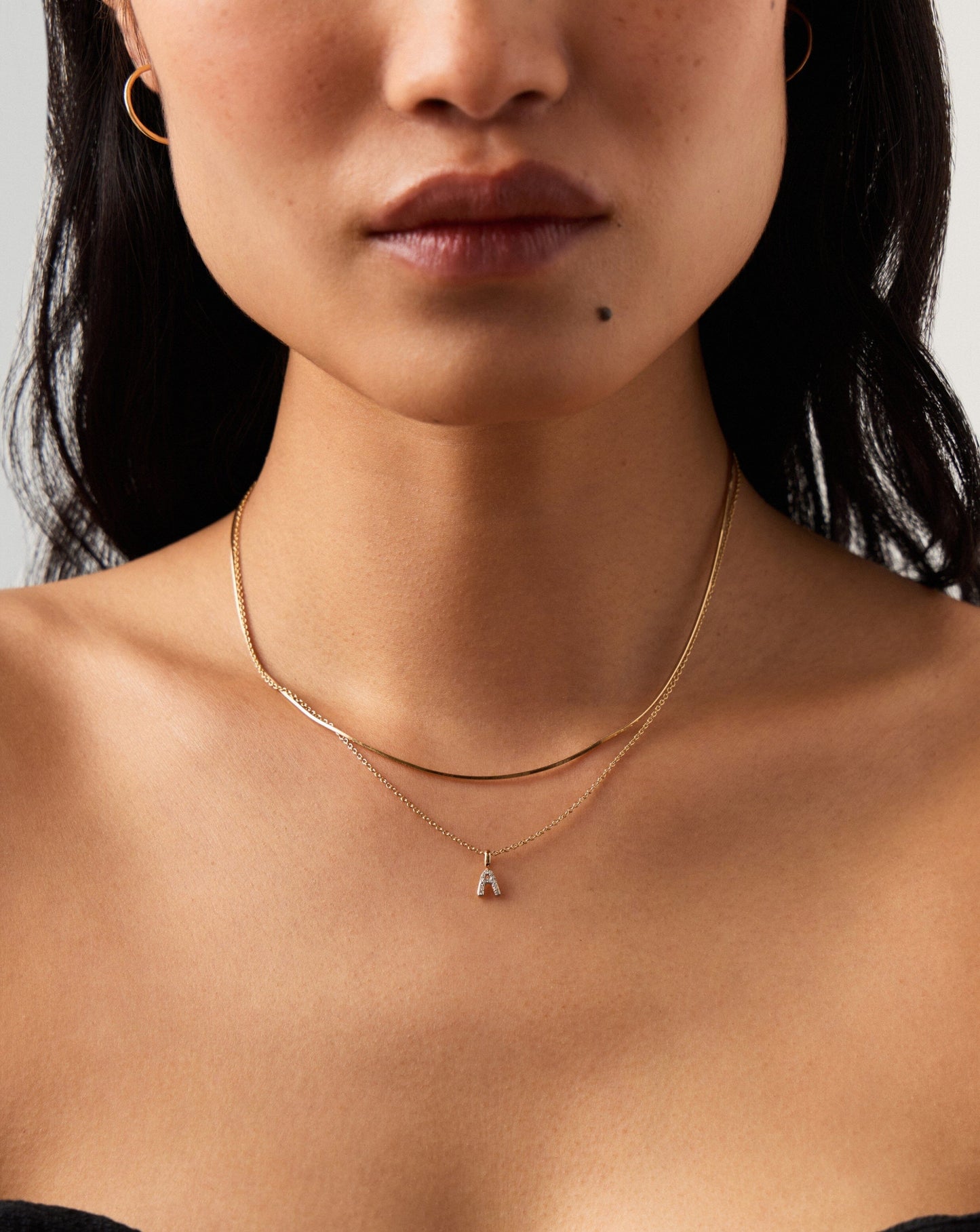 Fine Diamond Initial Mini Pendant Necklace - A | 14ct Solid Yellow Gold Plated/Diamond
