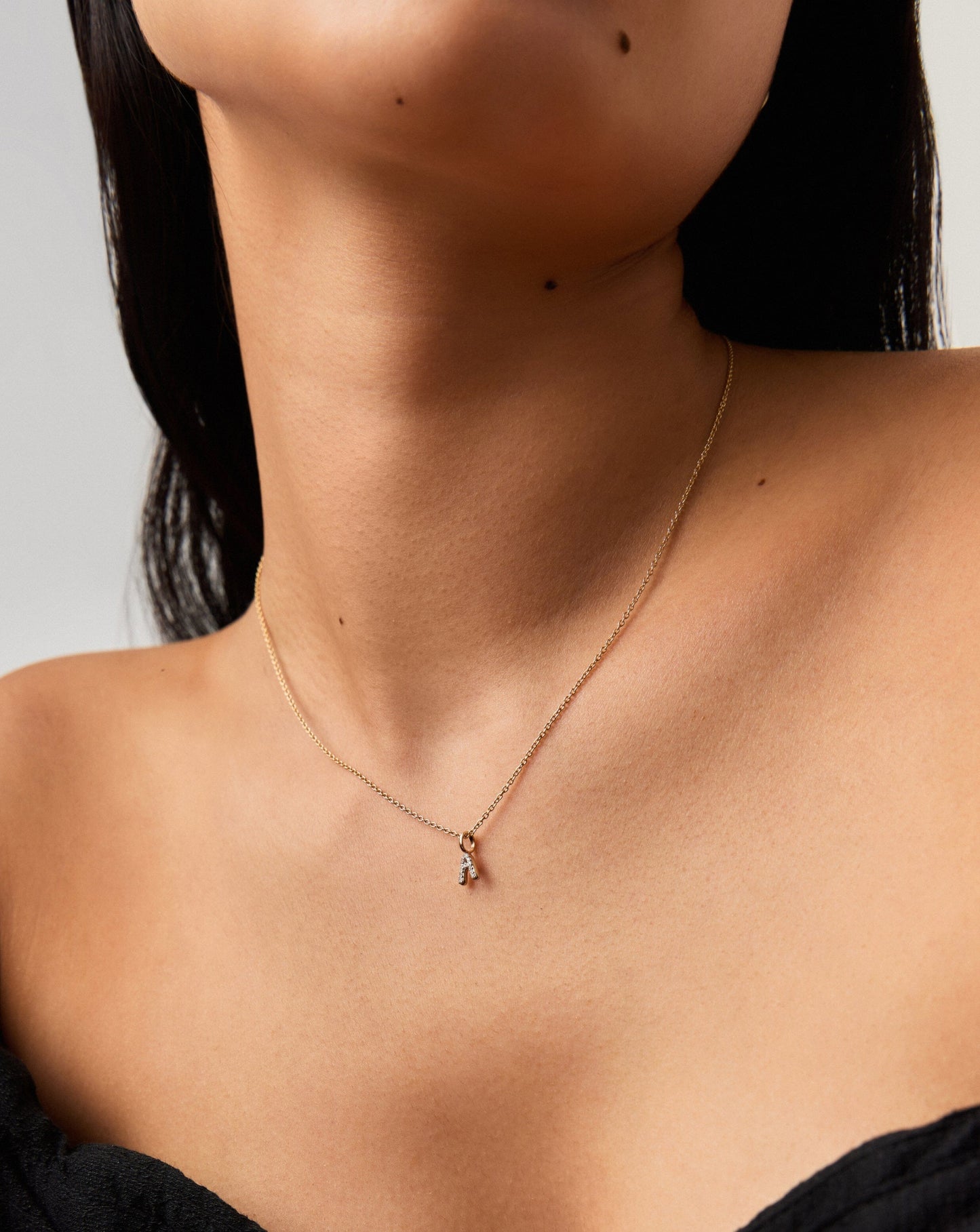 Fine Diamond Initial Mini Pendant Necklace - A | 14ct Solid Yellow Gold Plated/Diamond