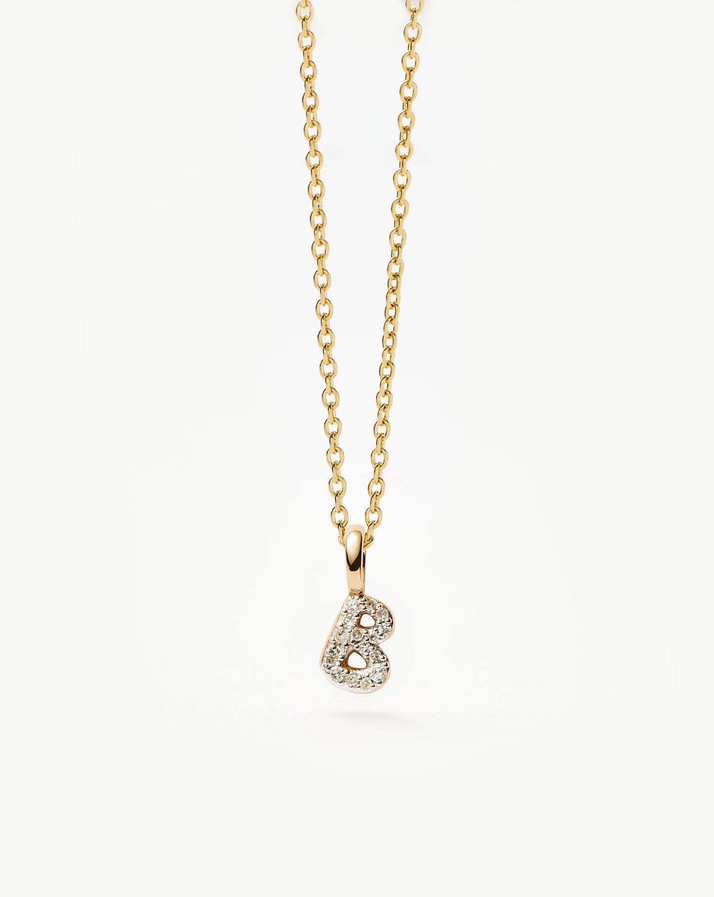 Fine Diamond Initial Mini Pendant Necklace - B | 14ct Solid Yellow Gold Plated/Diamond