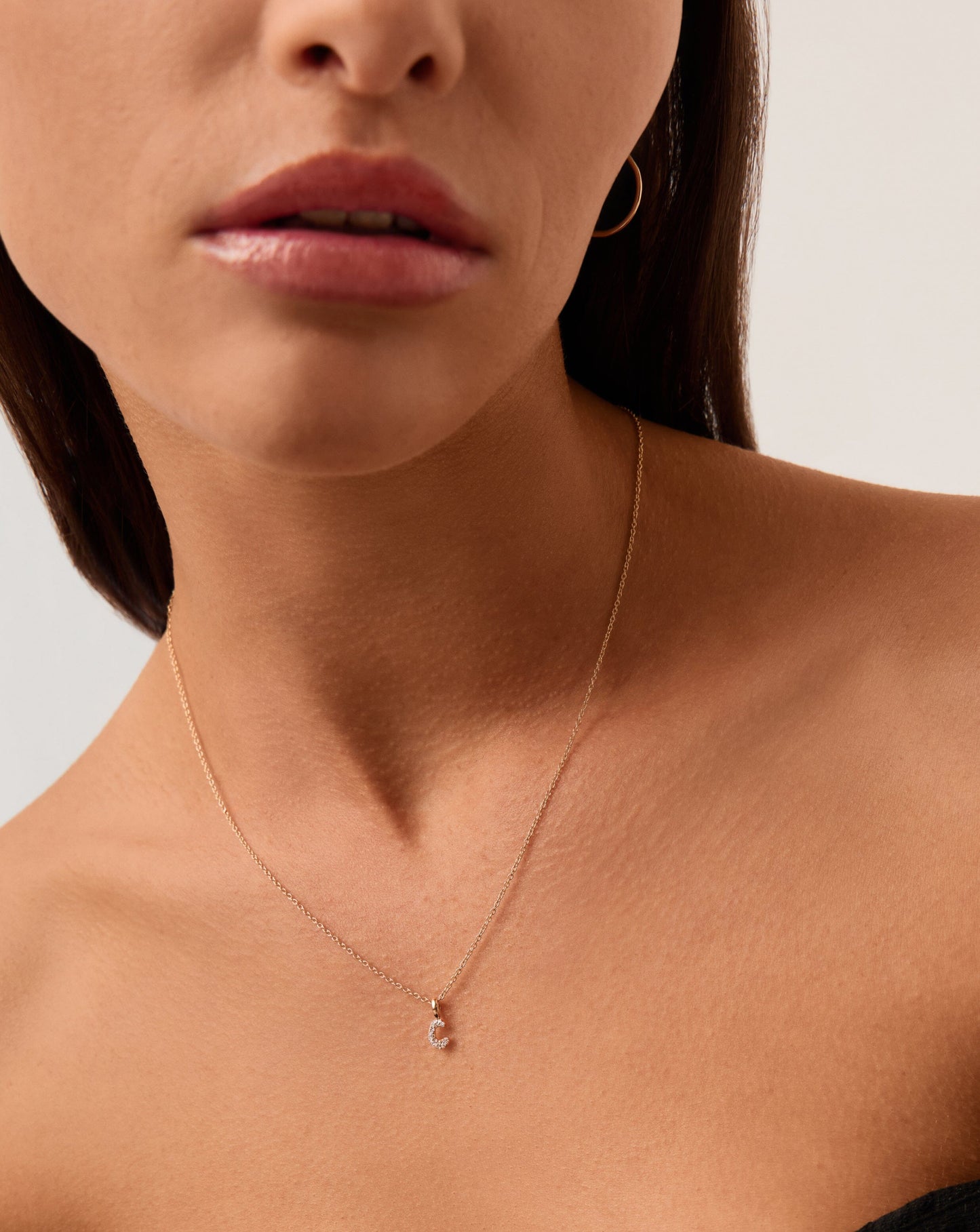 Fine Diamond Initial Mini Pendant Necklace - C| 14ct Solid Yellow Gold Plated/Diamond