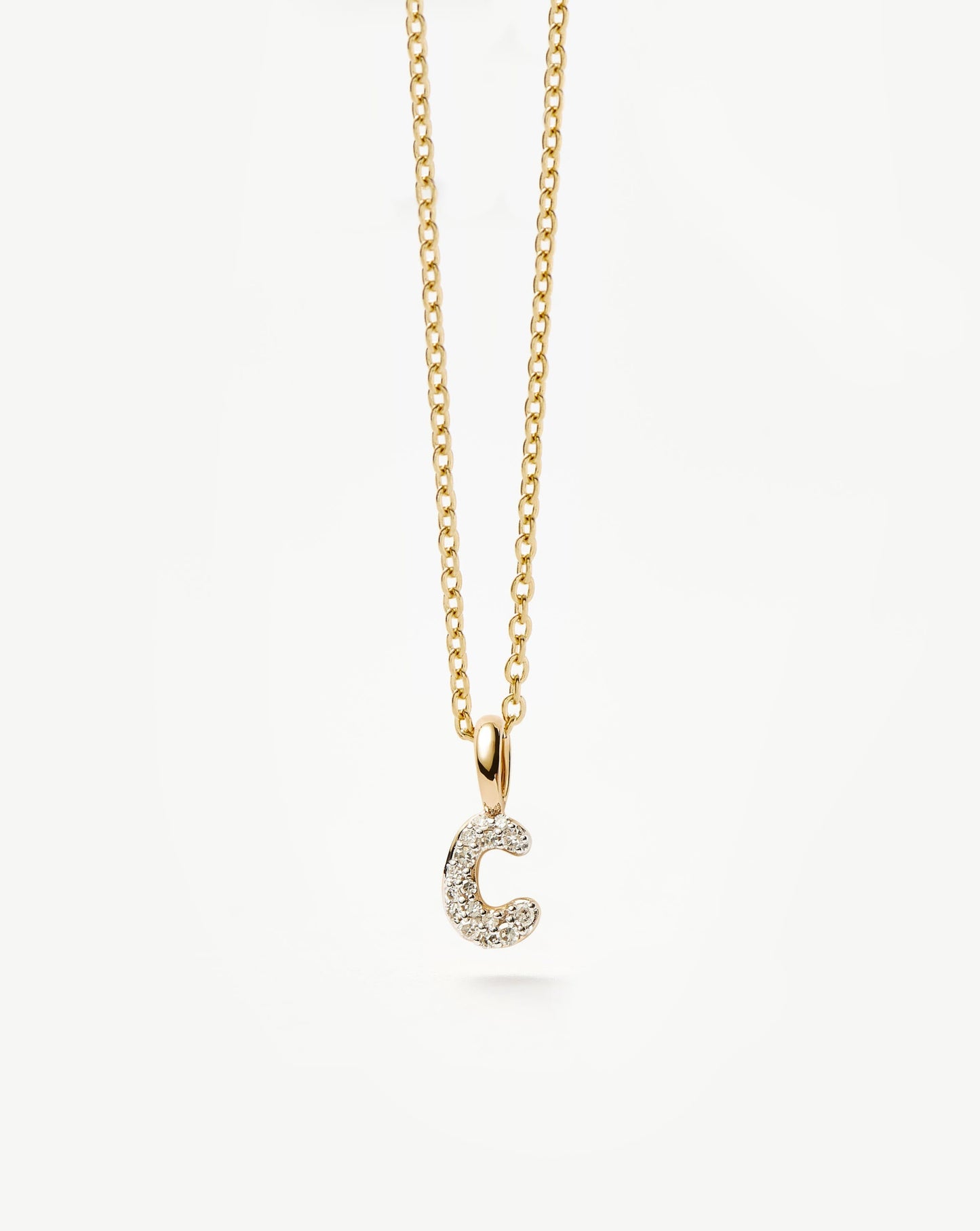 Fine Diamond Initial Mini Pendant Necklace - C| 14ct Solid Yellow Gold Plated/Diamond