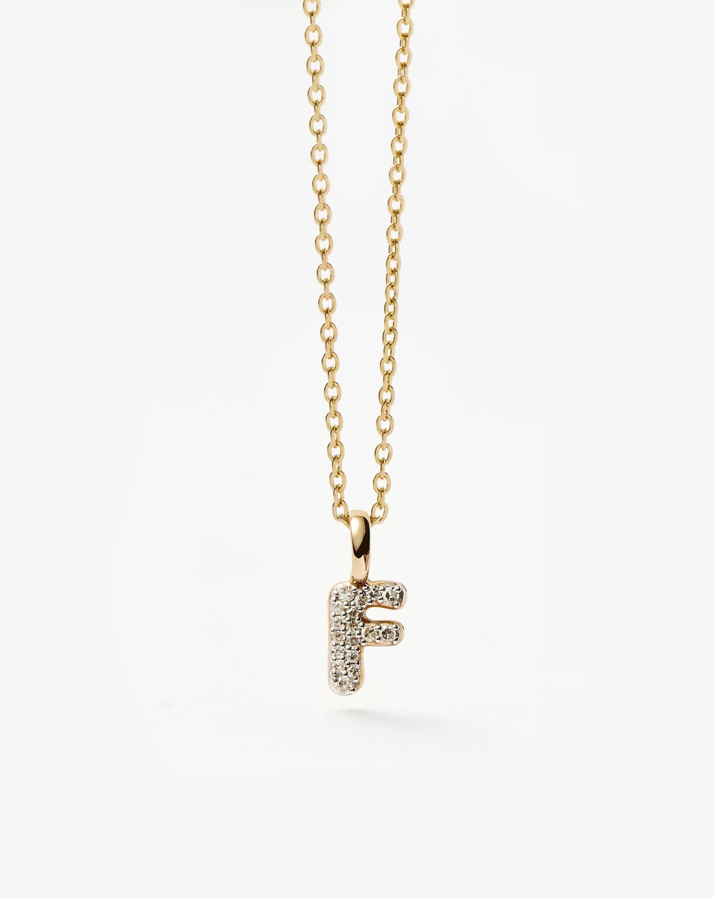 Fine Diamond Initial Mini Pendant Necklace - F | 14ct Solid Yellow Gold Plated/Diamond