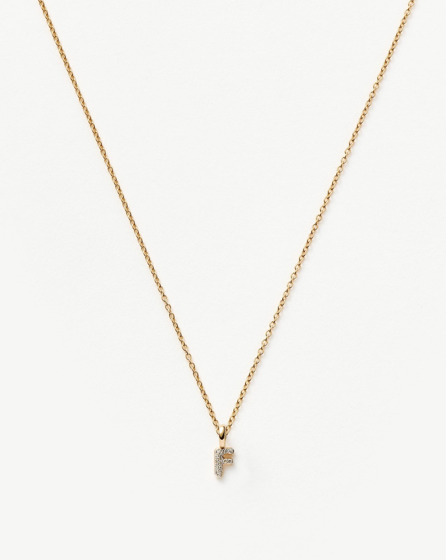 Fine Diamond Initial Mini Pendant Necklace - F | 14ct Solid Yellow Gold Plated/Diamond