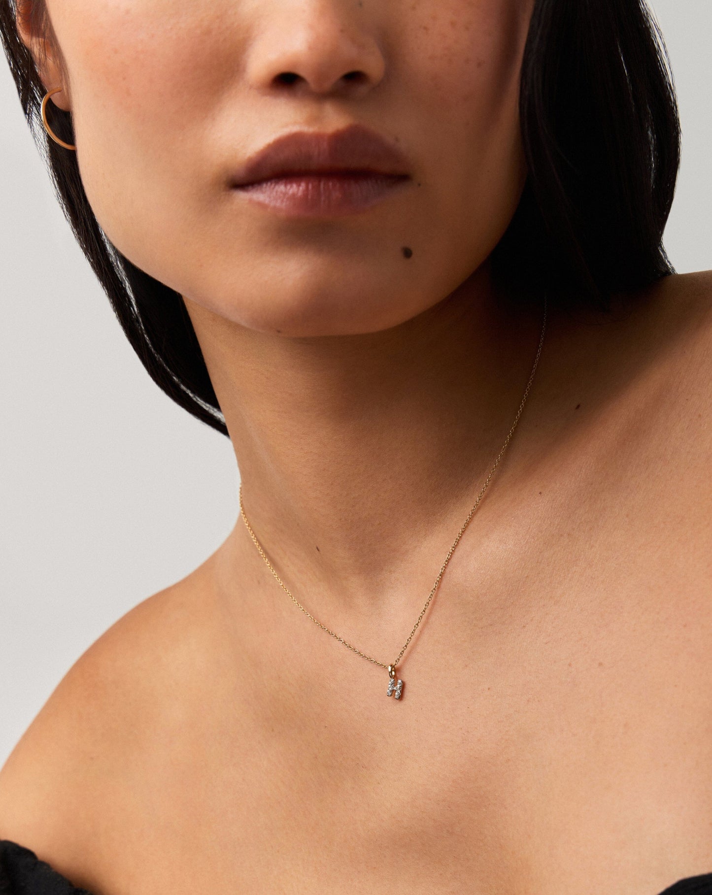 Fine Diamond Initial Mini Pendant Necklace - H | 14ct Solid Yellow Gold Plated/Diamond