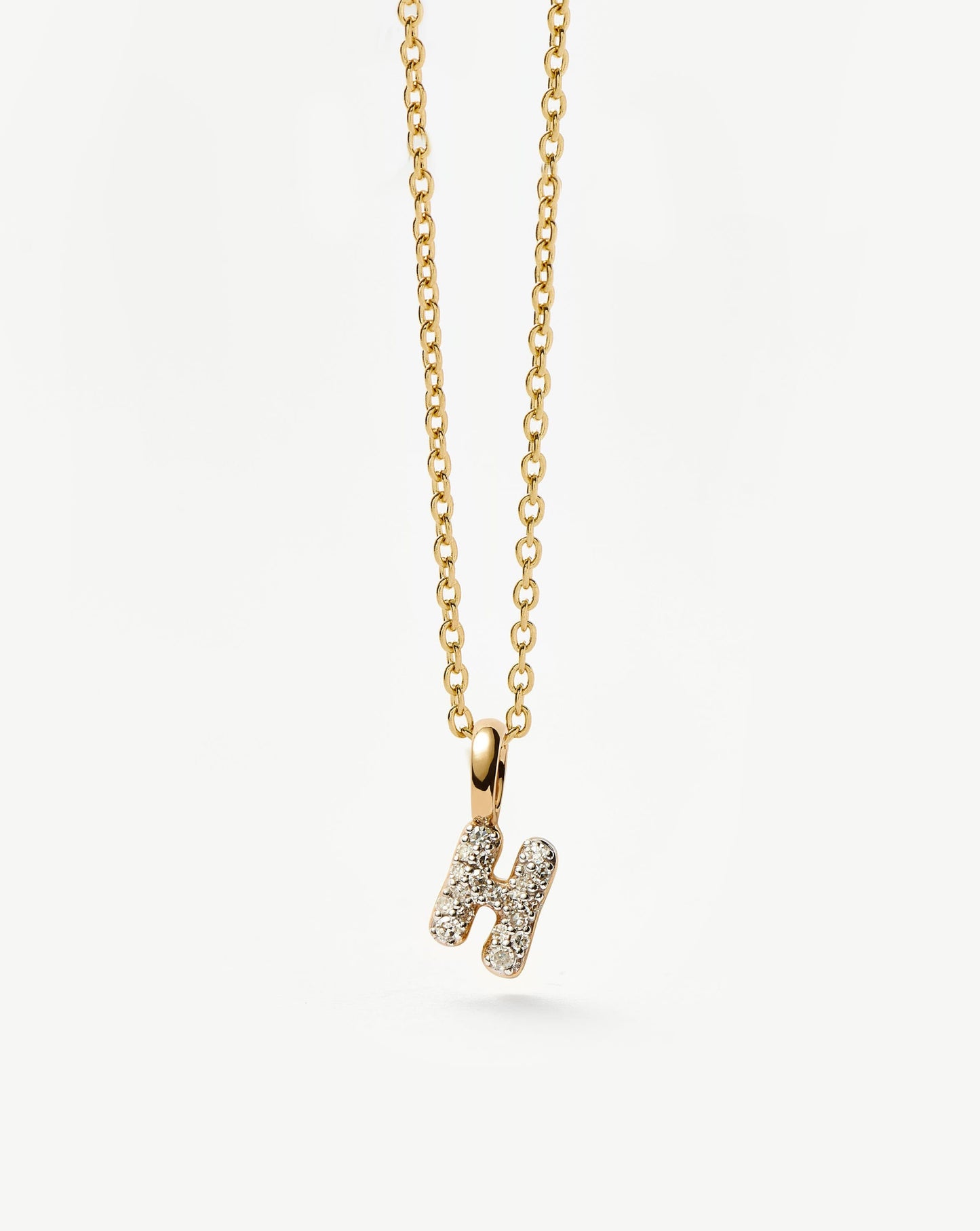 Fine Diamond Initial Mini Pendant Necklace - H | 14ct Solid Yellow Gold Plated/Diamond