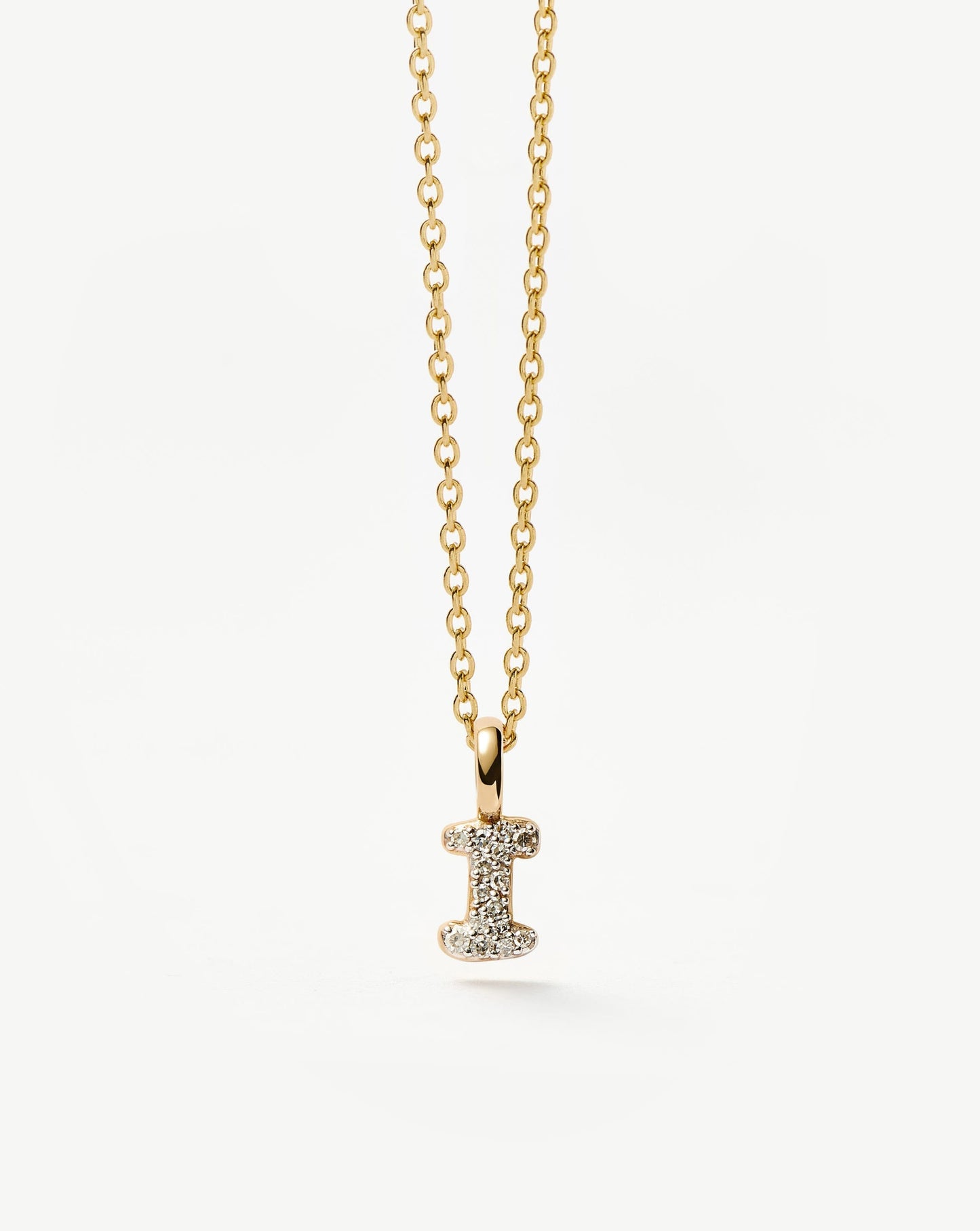 Fine Diamond Initial Mini Pendant Necklace - I | 14ct Solid Yellow Gold Plated/Diamond