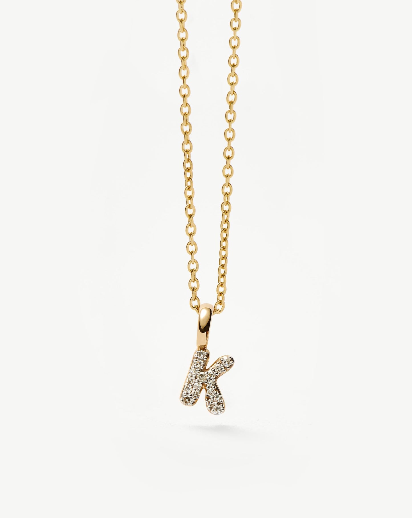 Fine Diamond Initial Mini Pendant Necklace - K | 14ct Solid Yellow Gold Plated/Diamond