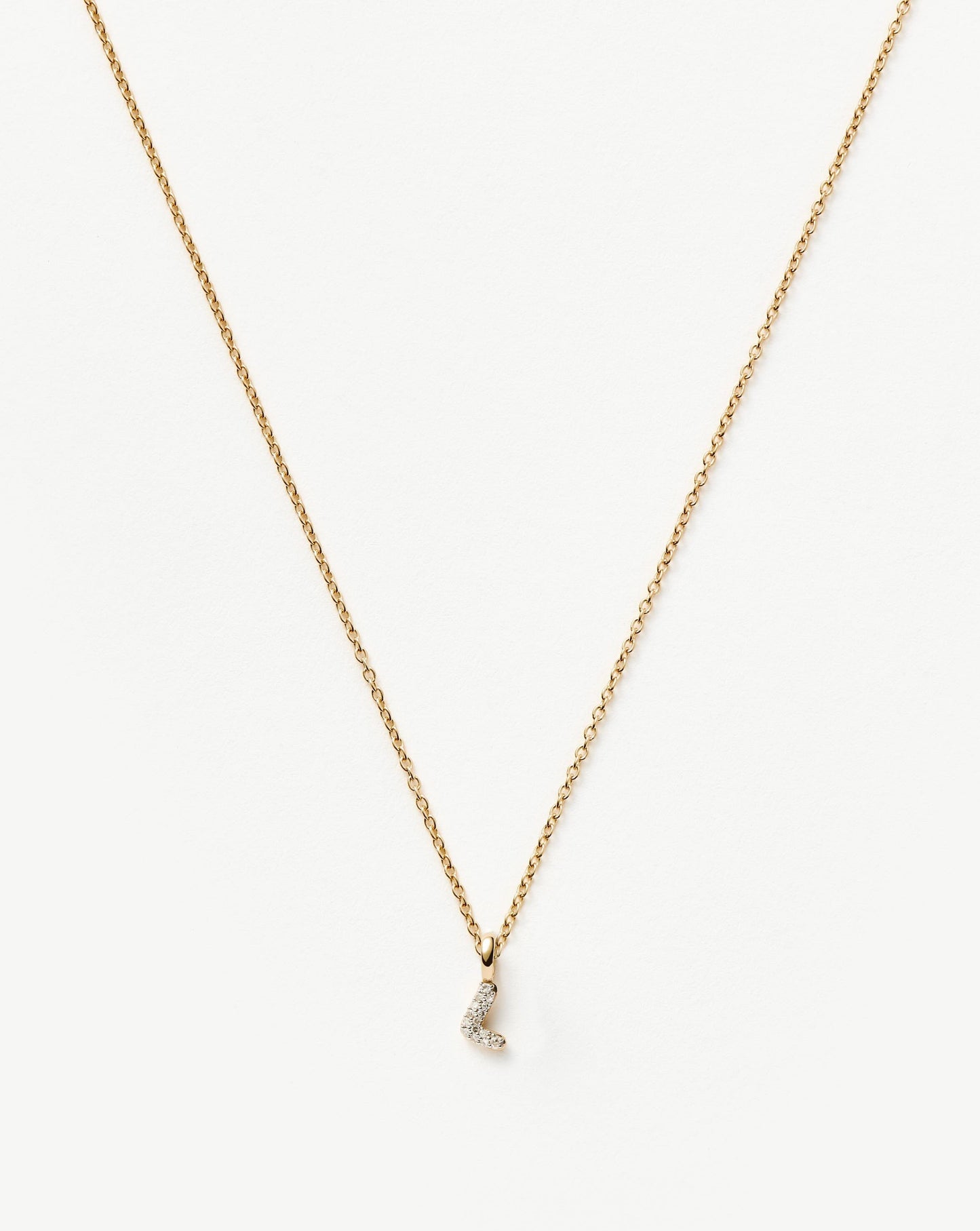 Fine Diamond Initial Mini Pendant Necklace - L | 14ct Solid Yellow Gold Plated/Diamond