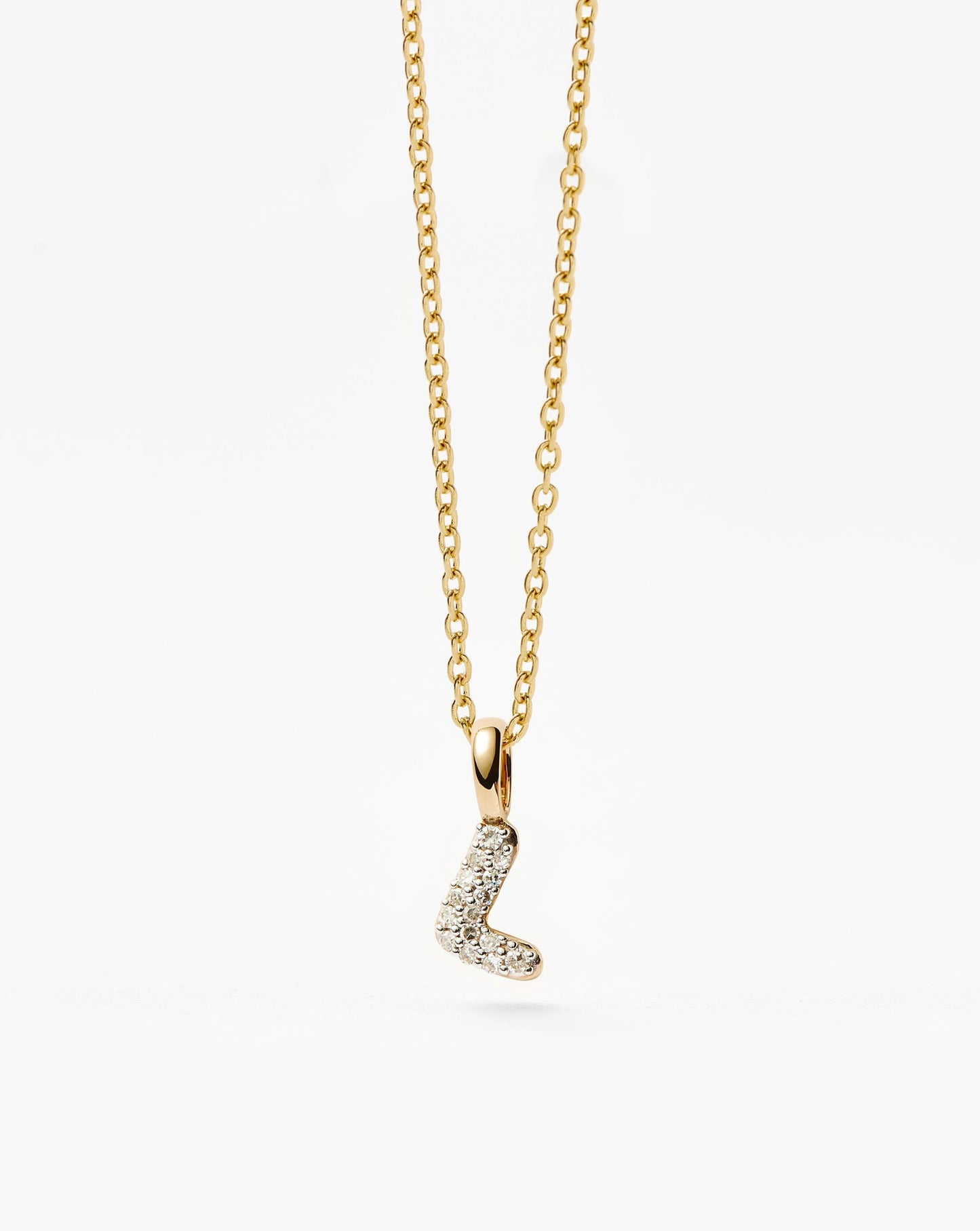 Fine Diamond Initial Mini Pendant Necklace - L | 14ct Solid Yellow Gold Plated/Diamond