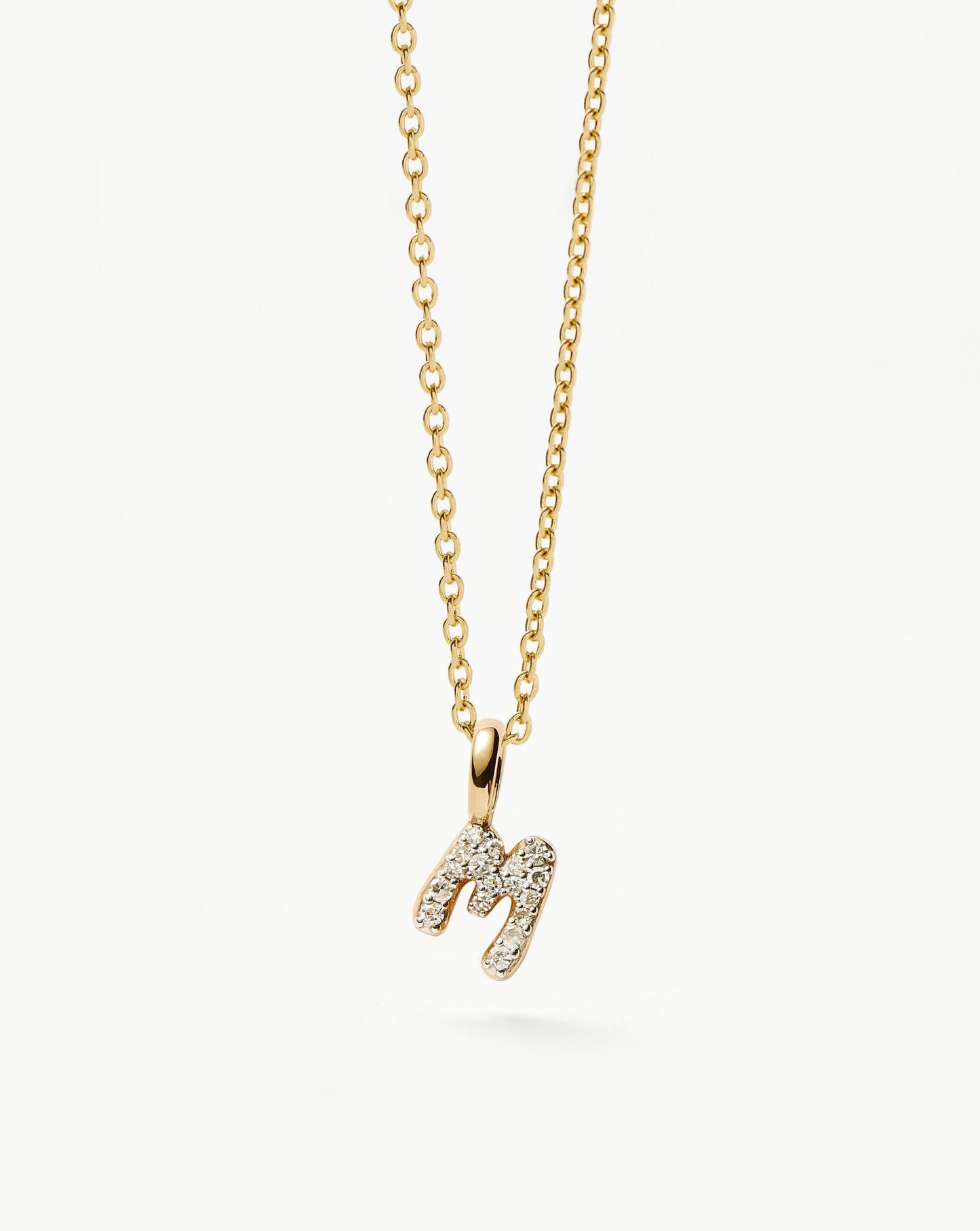 Fine Diamond Initial Mini Pendant Necklace - M | 14ct Solid Yellow Gold Plated/Diamond