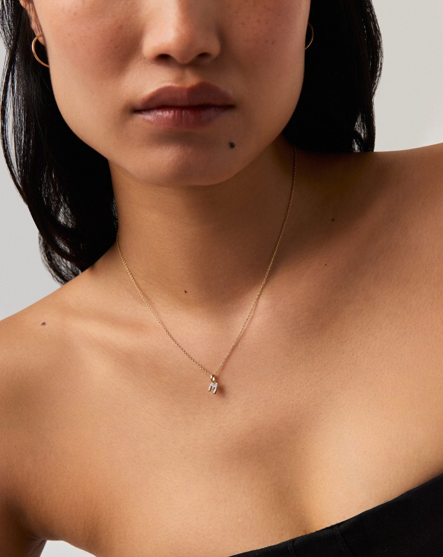 Fine Diamond Initial Mini Pendant Necklace - M | 14ct Solid Yellow Gold Plated/Diamond