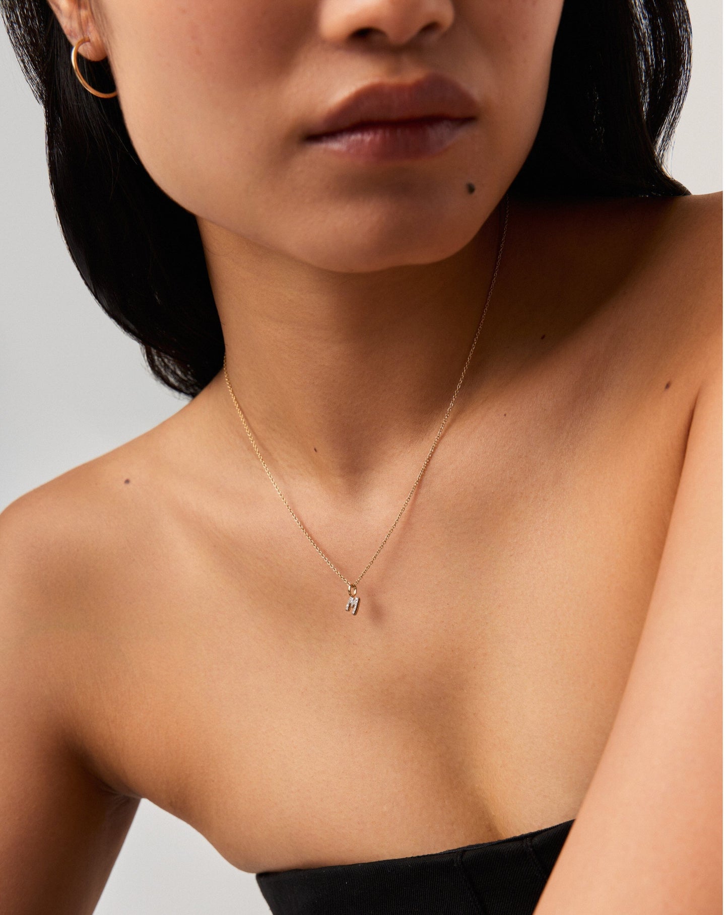 Fine Diamond Initial Mini Pendant Necklace - M | 14ct Solid Yellow Gold Plated/Diamond