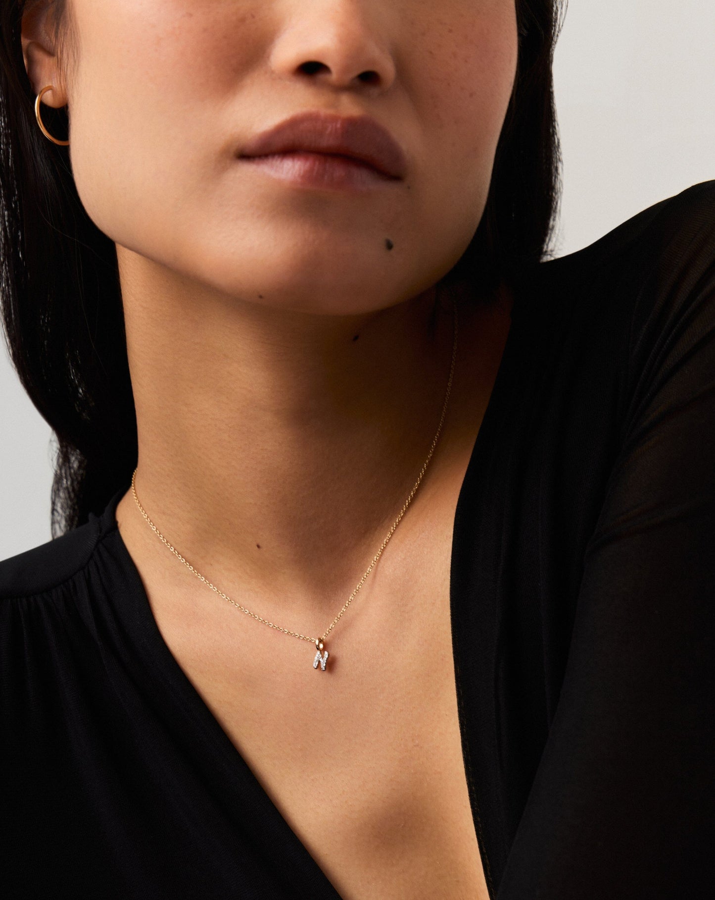 Fine Diamond Initial Mini Pendant Necklace - N | 14ct Solid Yellow Gold Plated/Diamond