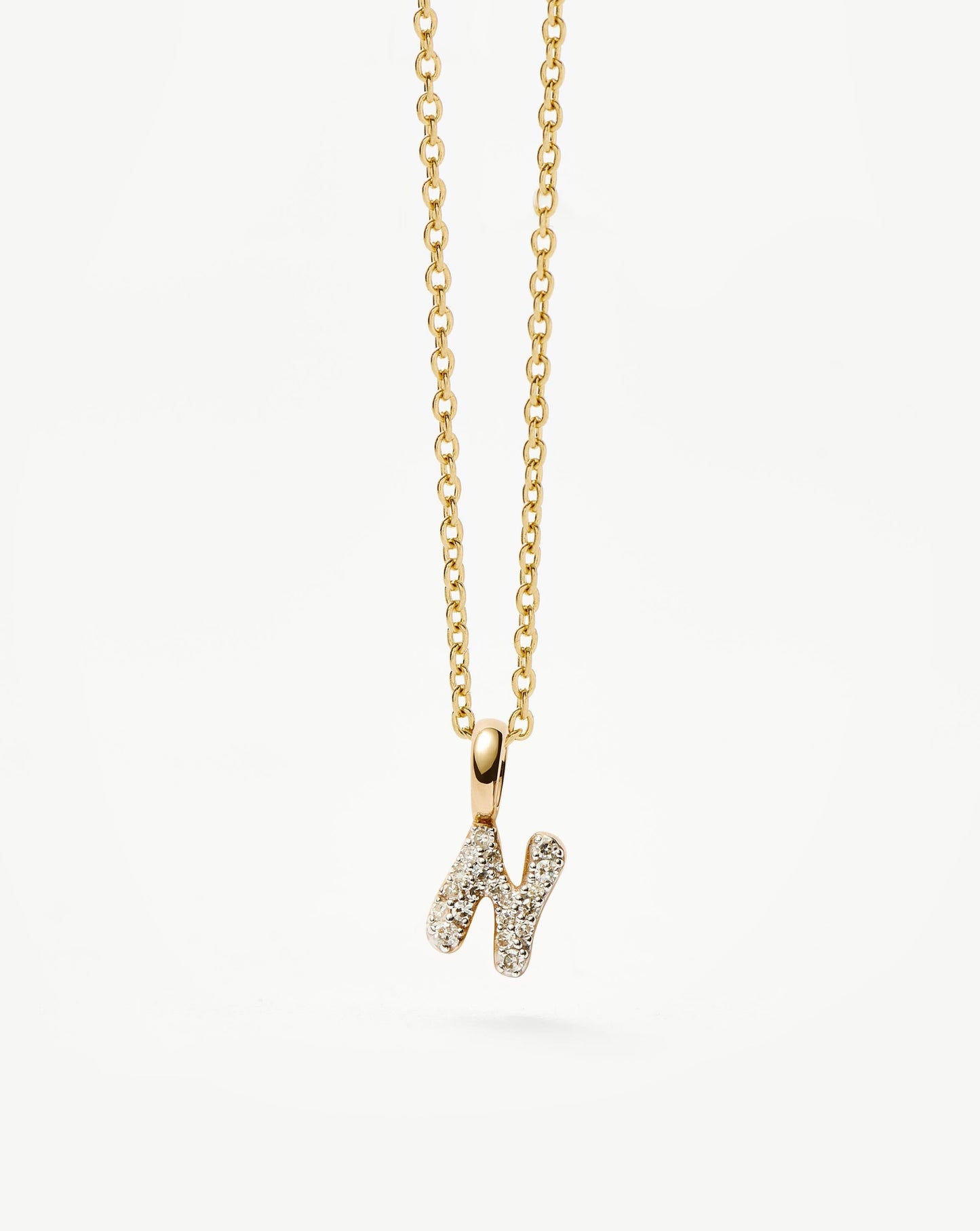 Fine Diamond Initial Mini Pendant Necklace - N | 14ct Solid Yellow Gold Plated/Diamond