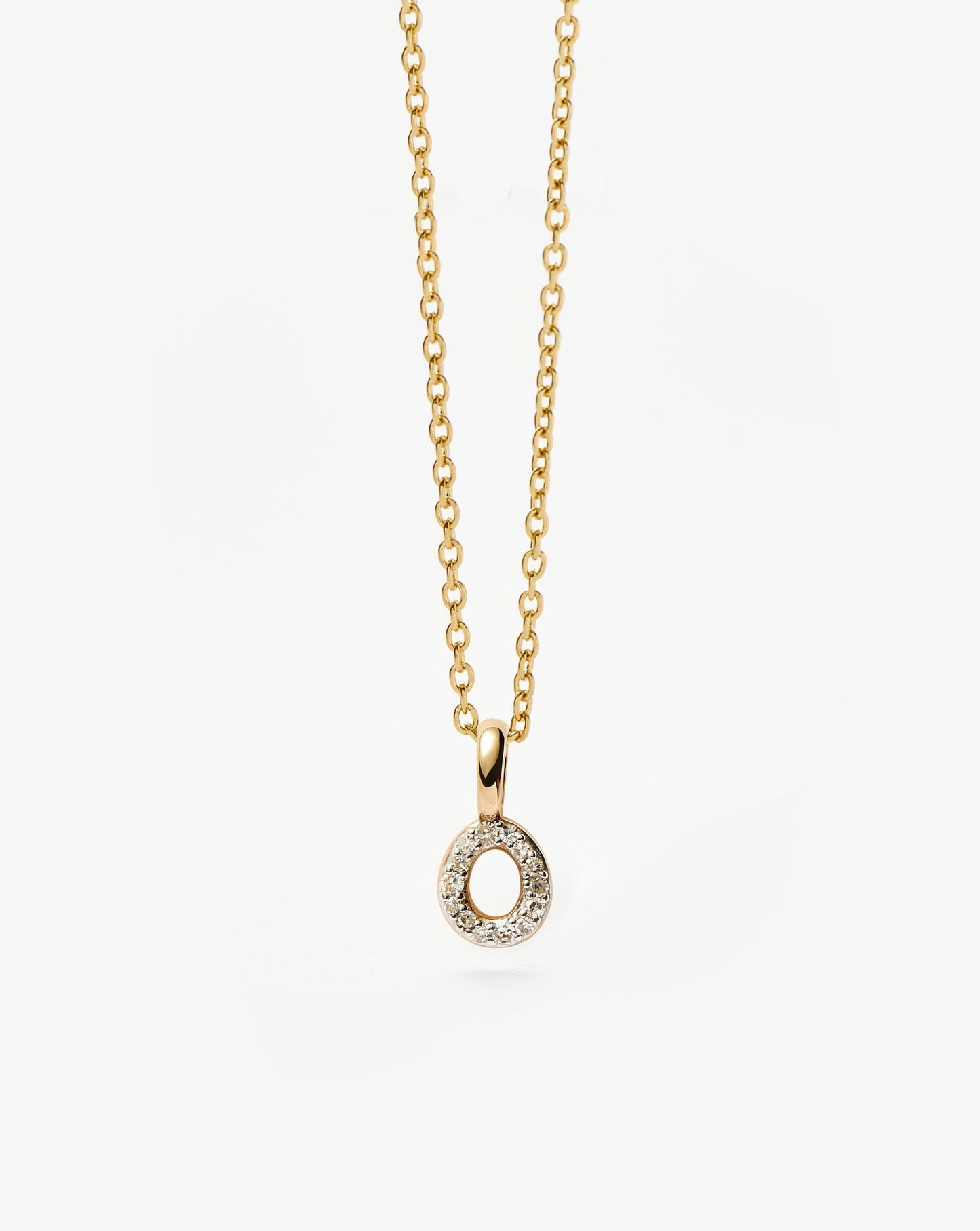 Fine Diamond Initial Mini Pendant Necklace - O | 14ct Solid Yellow Gold Plated/Diamond