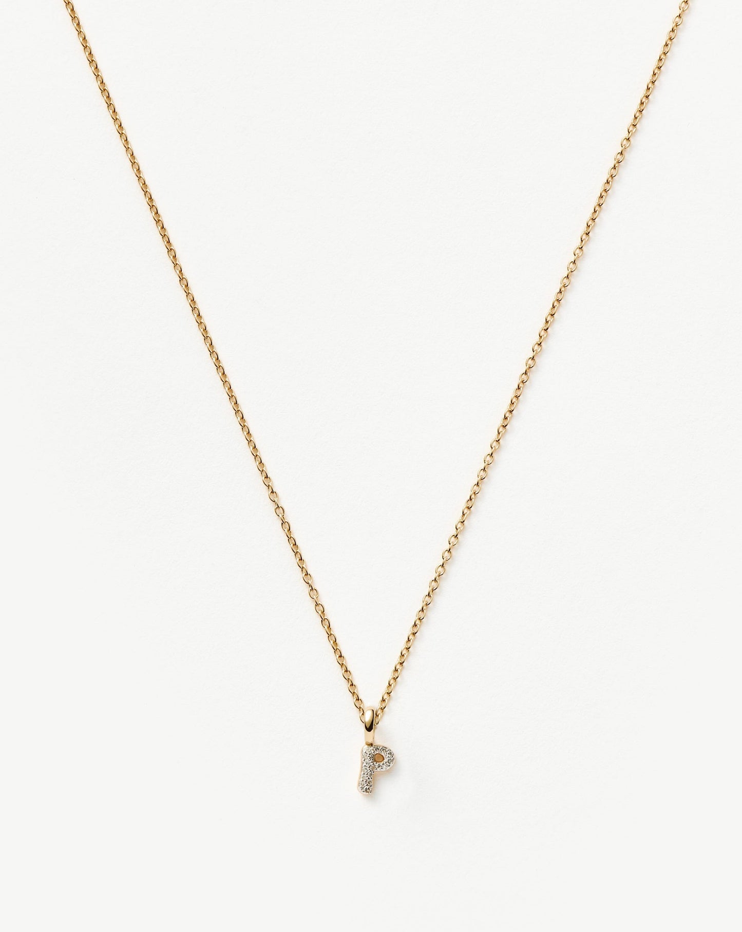 Fine Diamond Initial Mini Pendant Necklace - P | 14ct Solid Yellow Gold Plated/Diamond