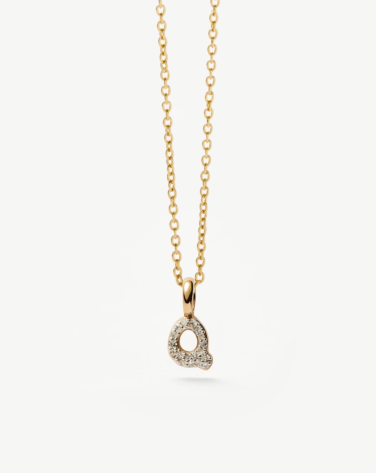Fine Diamond Initial Mini Pendant Necklace - Q | 14ct Solid Yellow Gold Plated/Diamond
