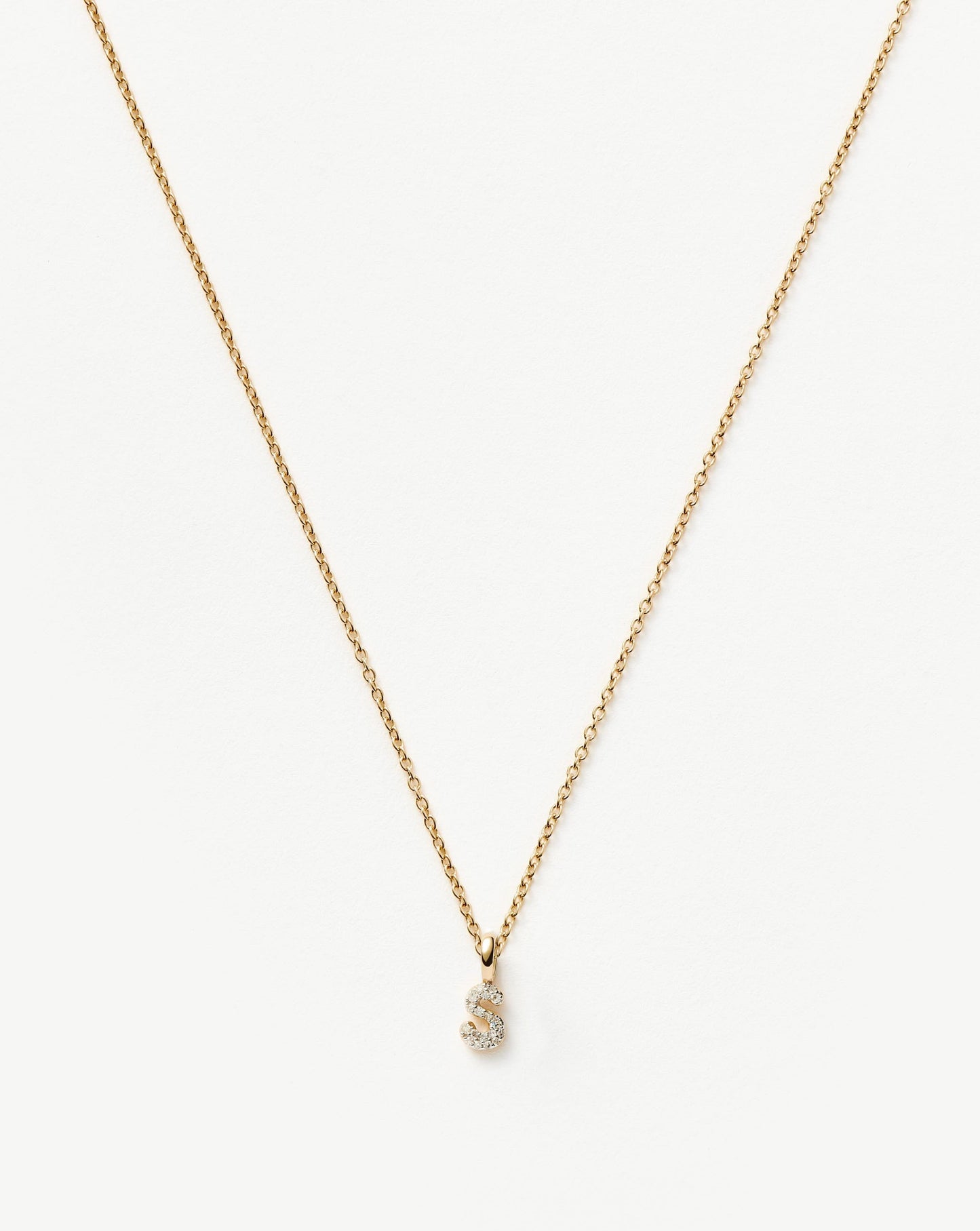 Fine Diamond Initial Mini Pendant Necklace - S | 14ct Solid Yellow Gold Plated/Diamond