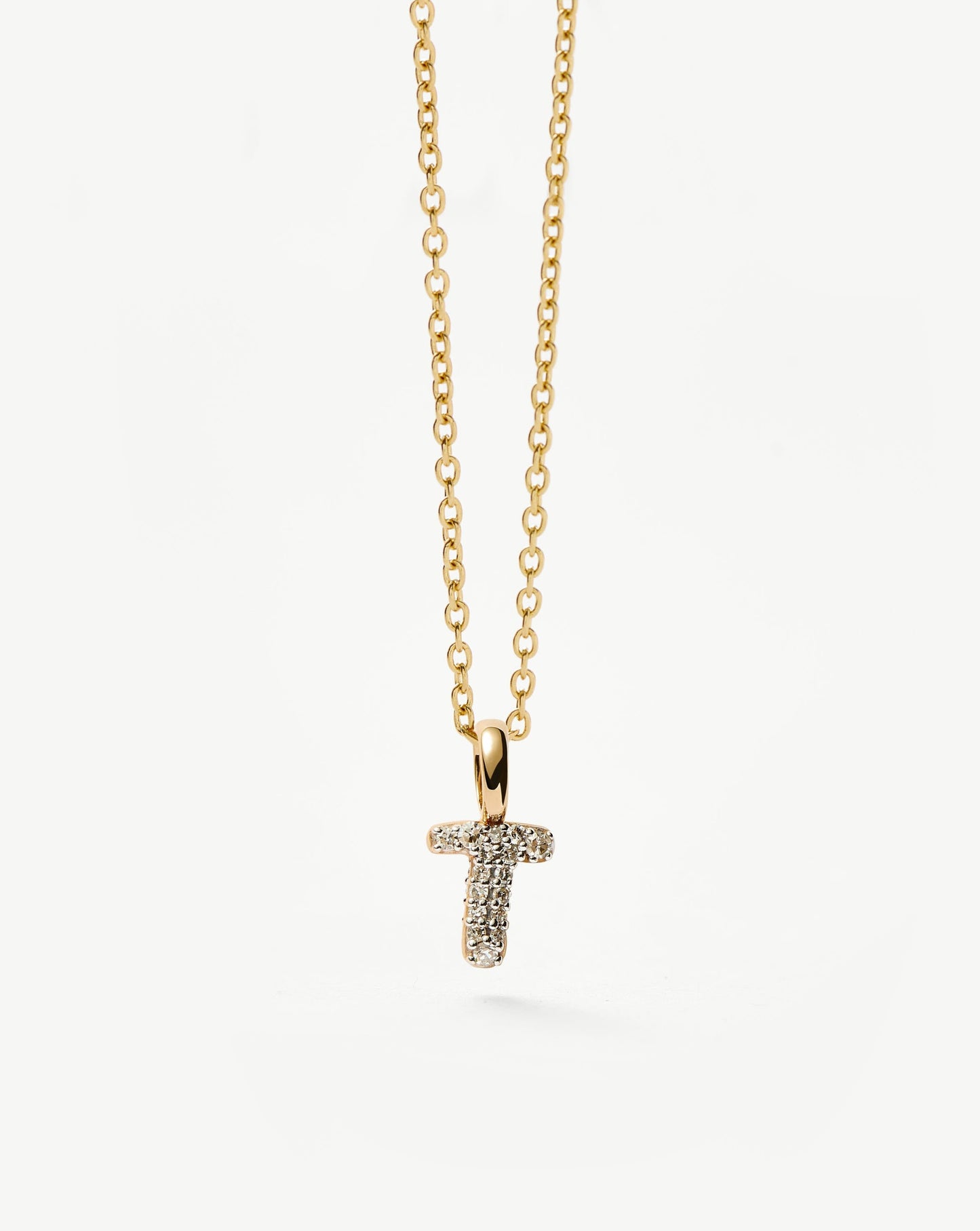 Fine Diamond Initial Mini Pendant Necklace - T | 14ct Solid Yellow Gold Plated/Diamond