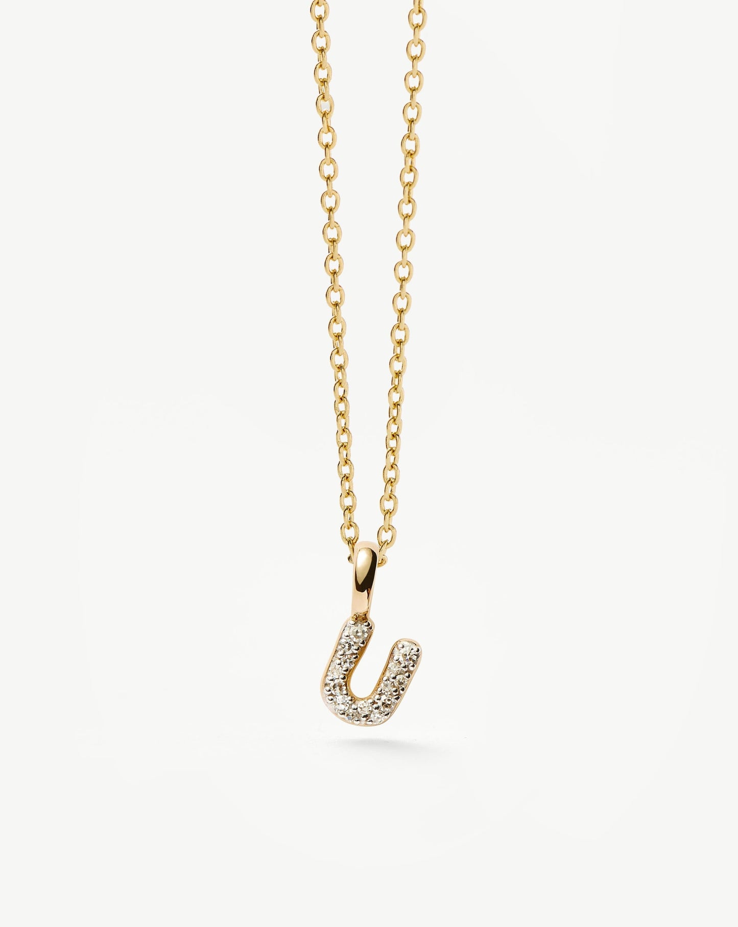 Fine Diamond Initial Mini Pendant Necklace - U | 14ct Solid Yellow Gold Plated/Diamond