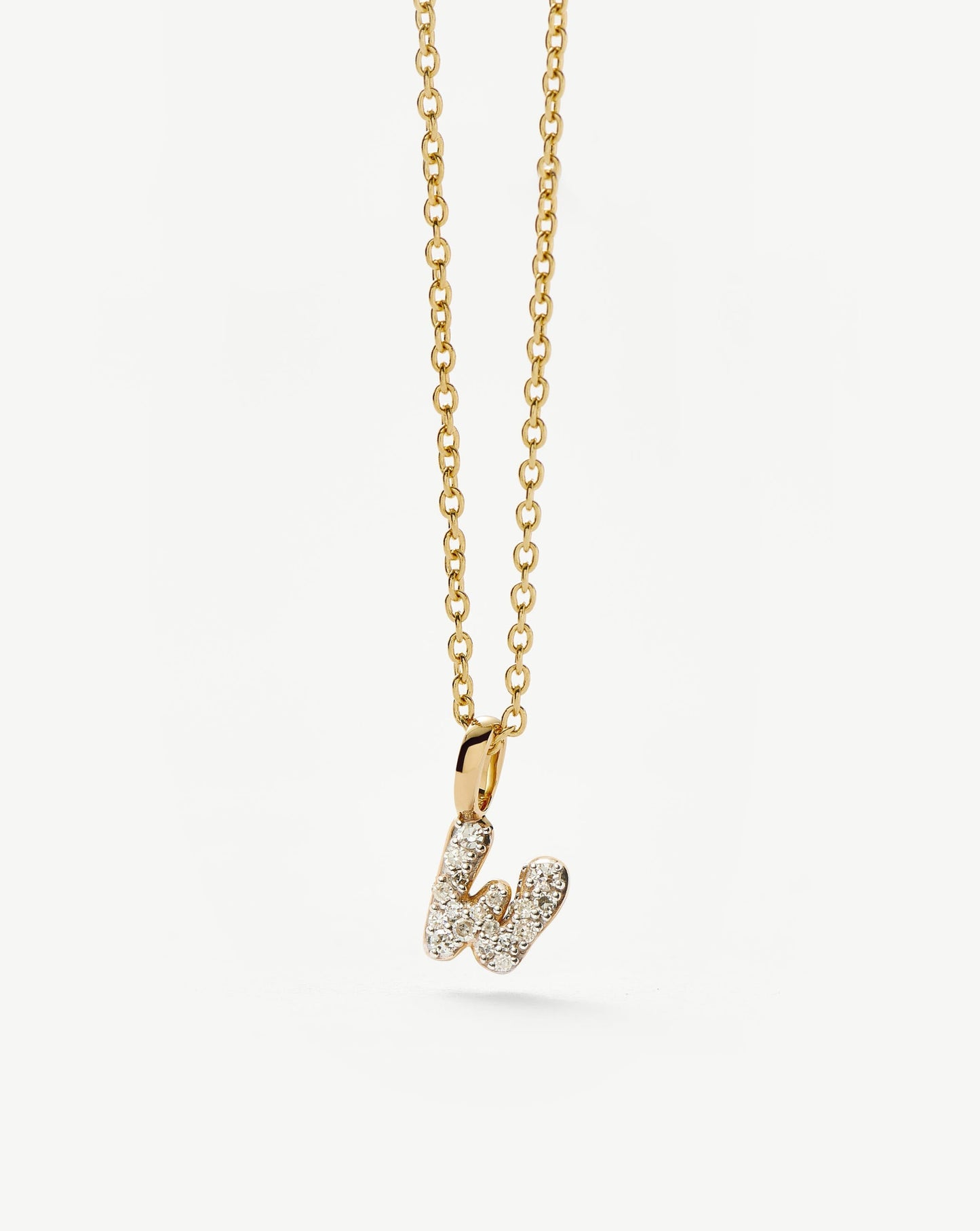 Fine Diamond Initial Mini Pendant Necklace - W | 14ct Solid Yellow Gold Plated/Diamond