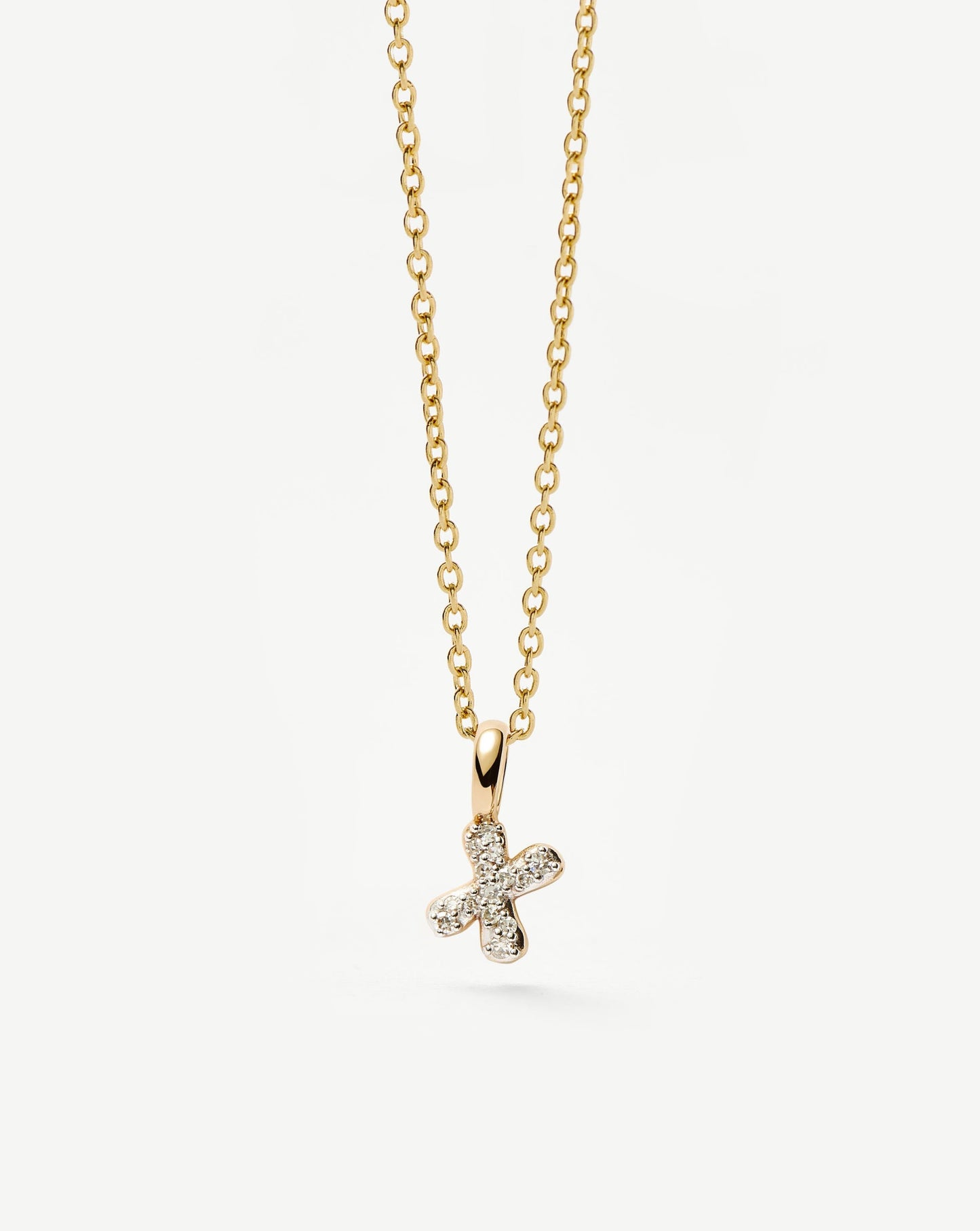 Fine Diamond Initial Mini Pendant Necklace - X | 14ct Solid Yellow Gold Plated/Diamond