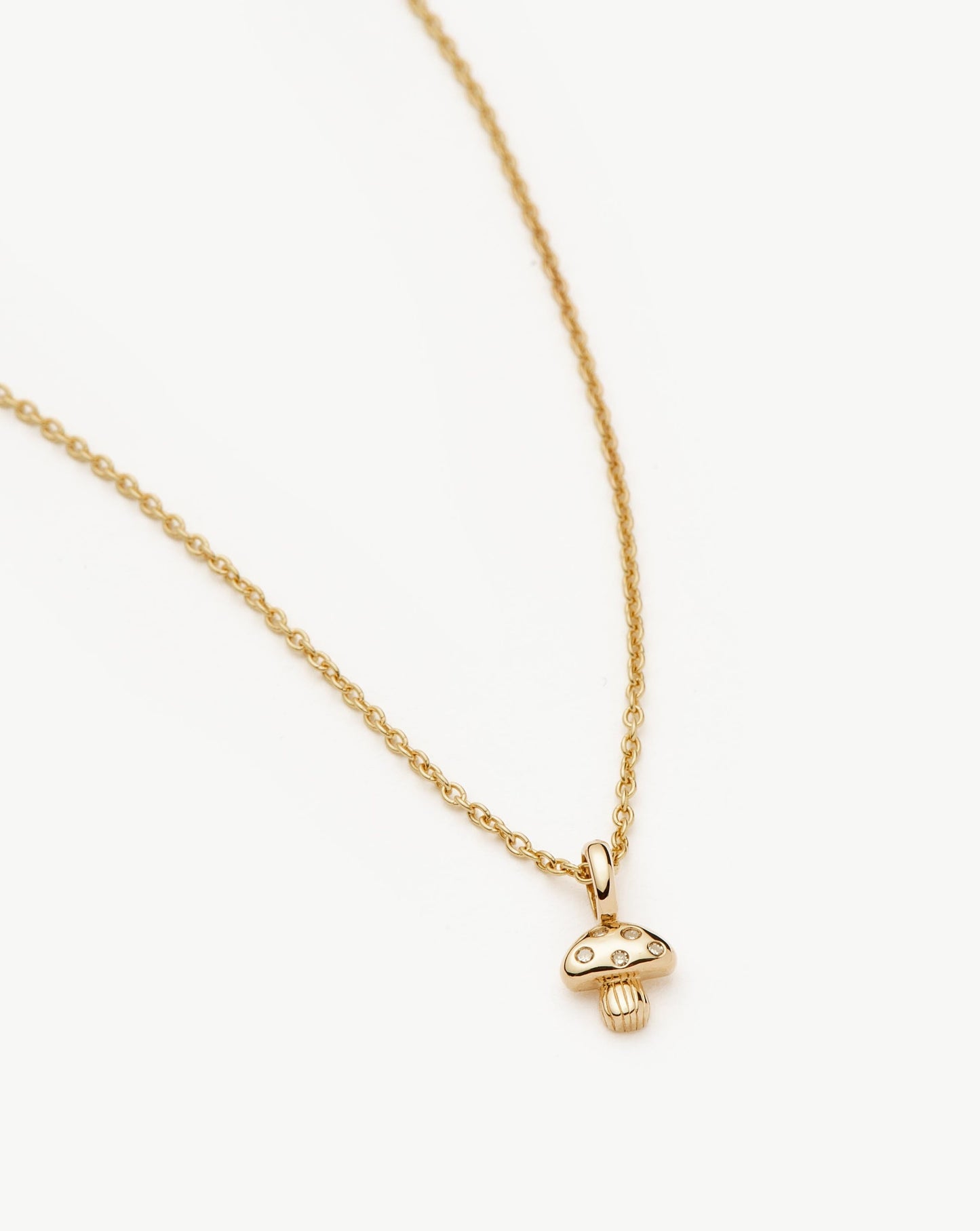 Fine Diamond Mushroom Mini Pendant Necklace | 14ct Solid Gold/Diamond