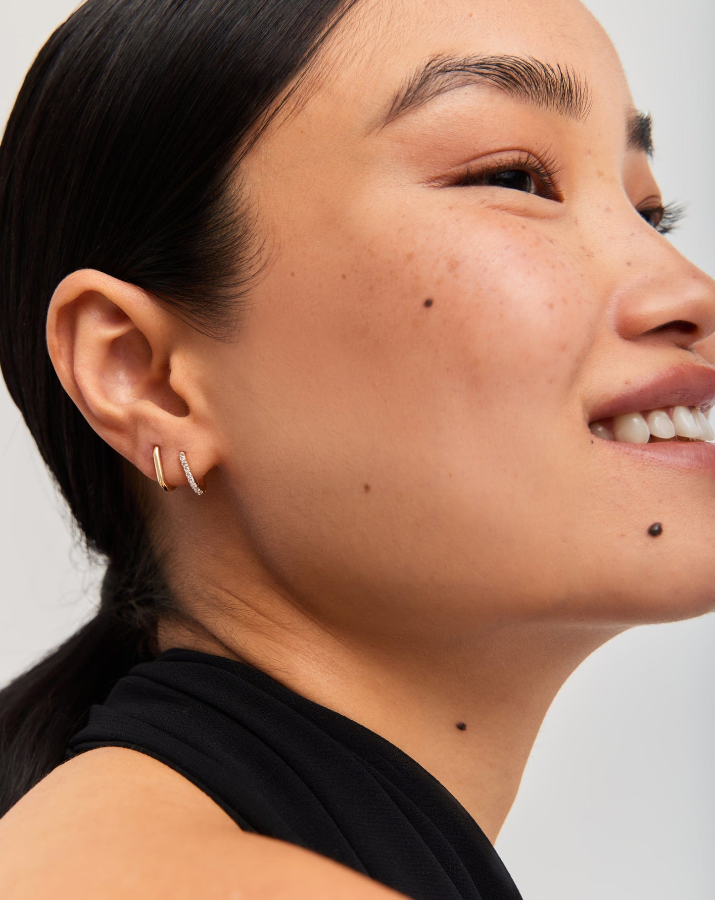 Fine Diamond Ovate Mini Hoop Earrings | 14ct Solid Gold/Diamond