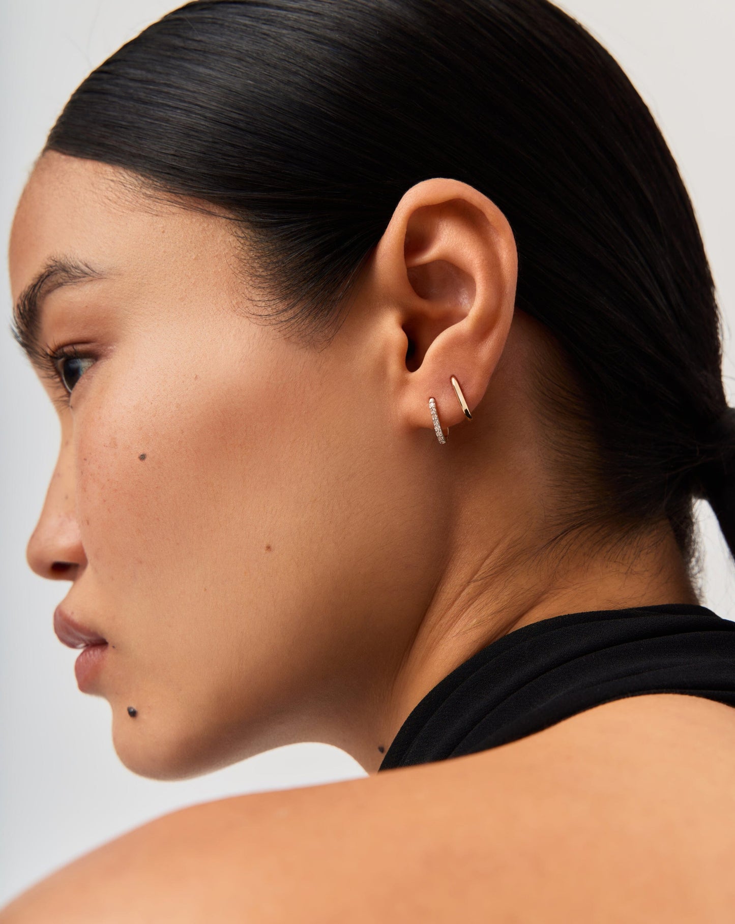 Fine Diamond Ovate Mini Hoop Earrings | 14ct Solid Gold/Diamond