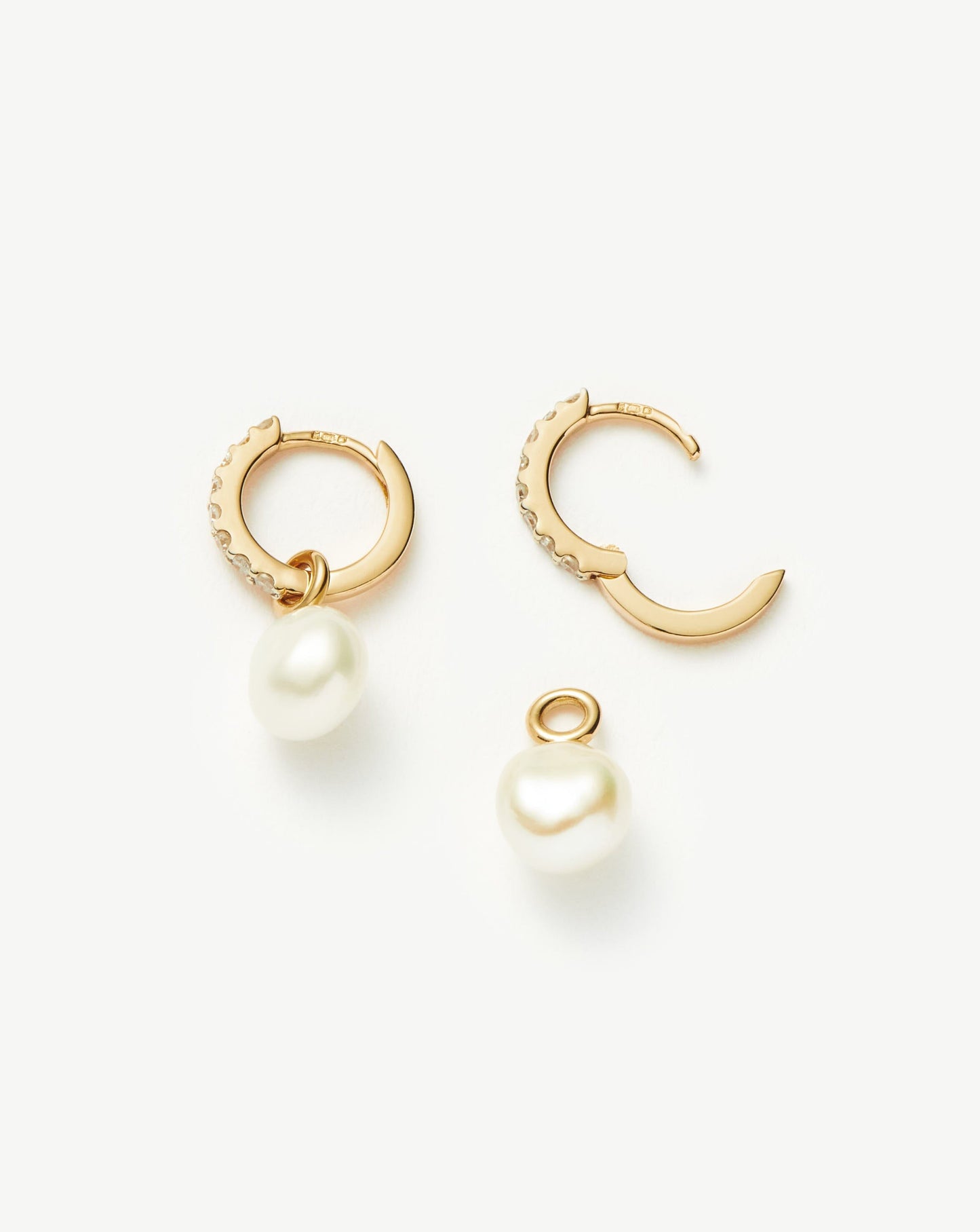 Fine Diamond & Pearl Charm Hoop Earrings | 14ct Solid Gold/Pearl & Diamond
