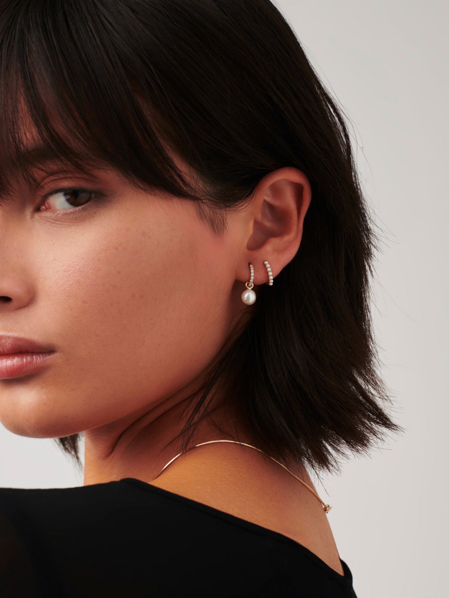 Fine Diamond & Pearl Charm Hoop Earrings | 14ct Solid Gold/Pearl & Diamond