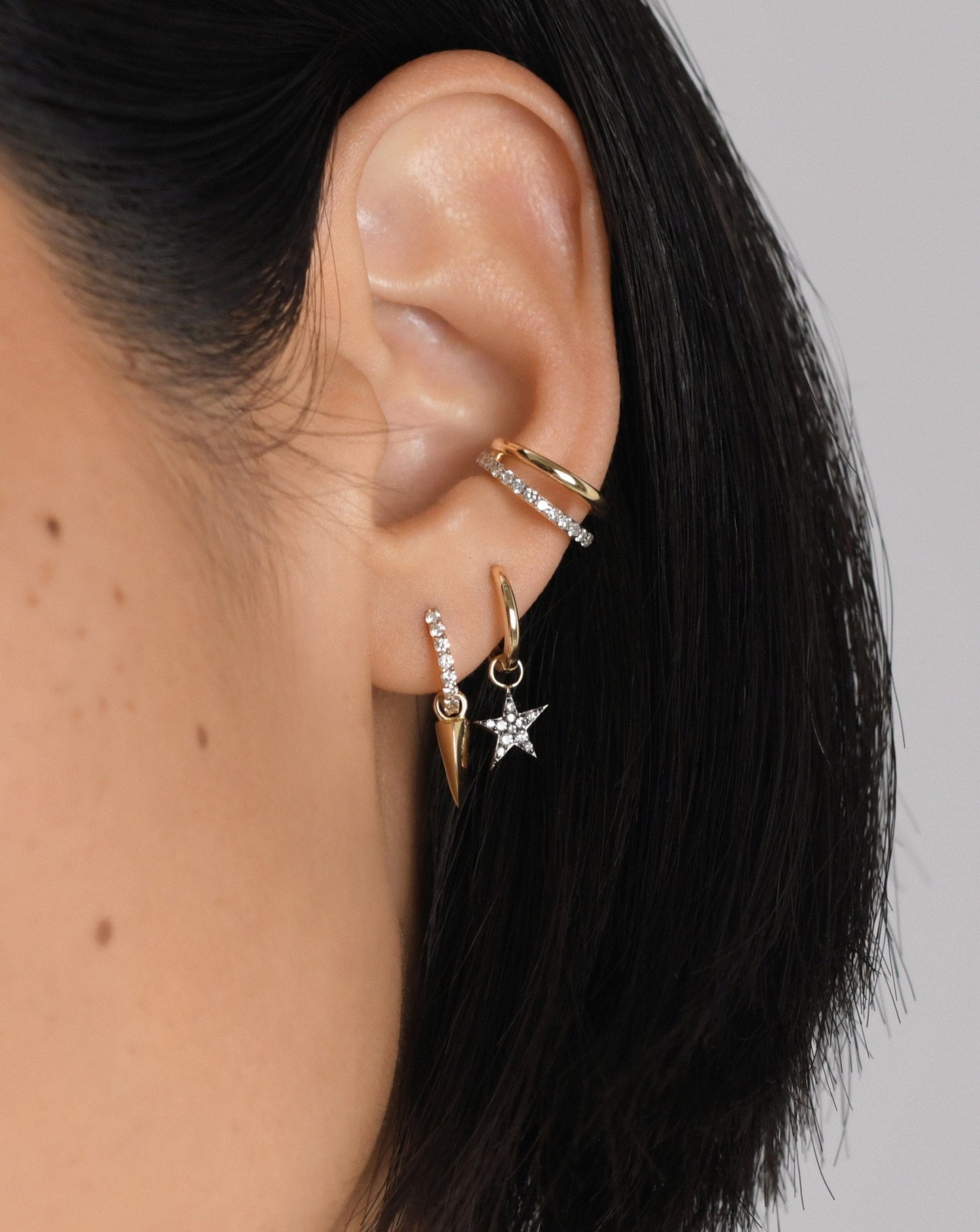 Fine Diamond Single Star Charm Hoop Earring | 14ct Solid Gold/Diamond