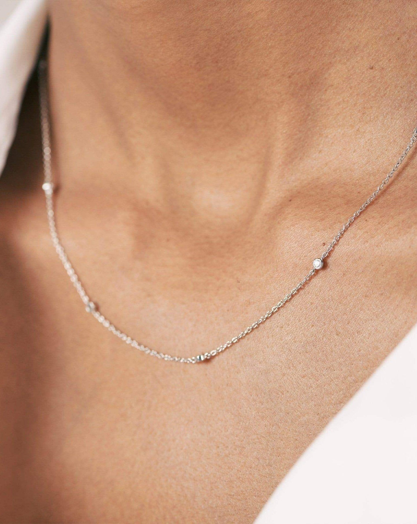 Fine Floating Diamond Necklace | 14ct White Gold