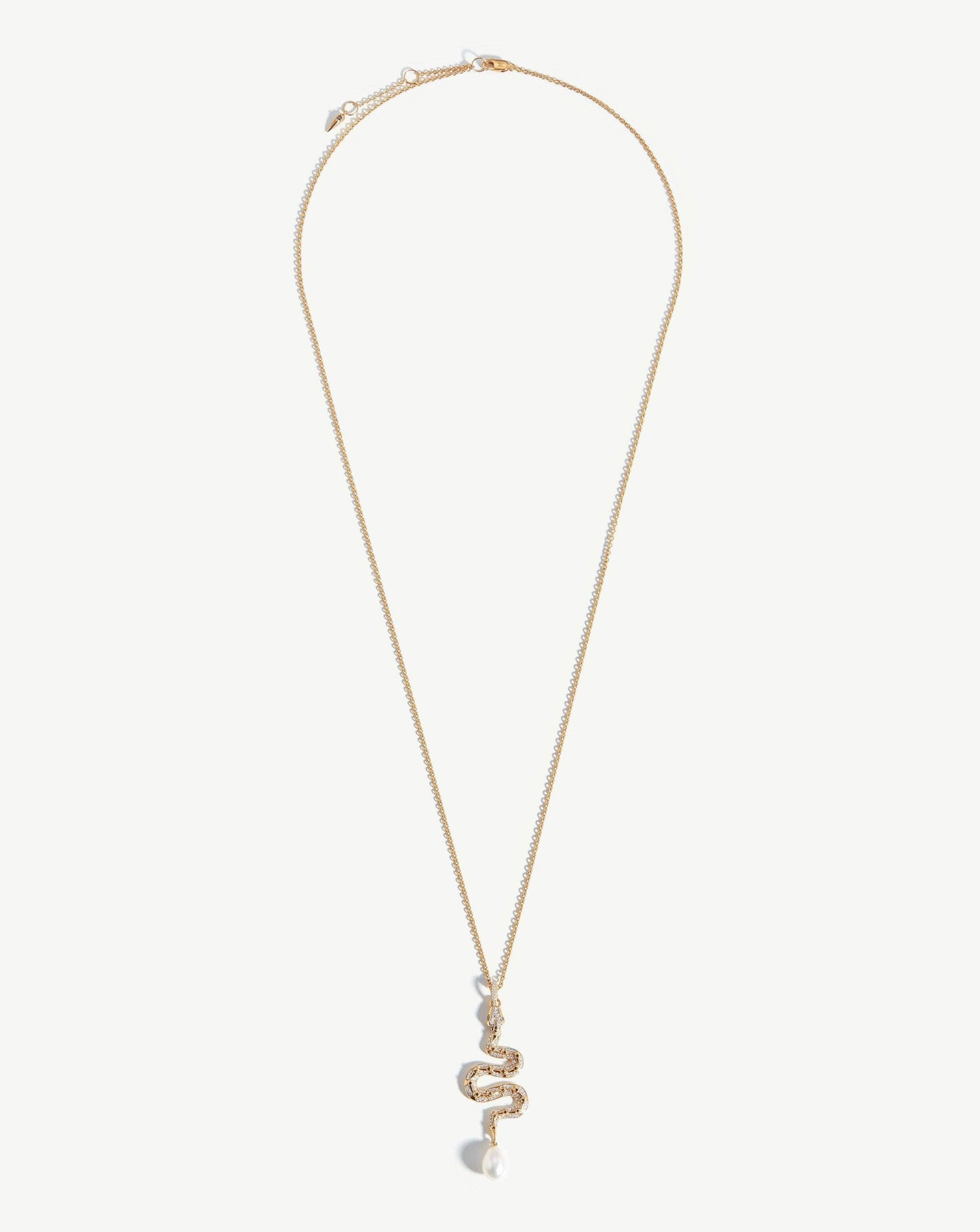 Harris Reed Fine Serpent Necklace | 14ct Solid Gold/Pearl & Diamond