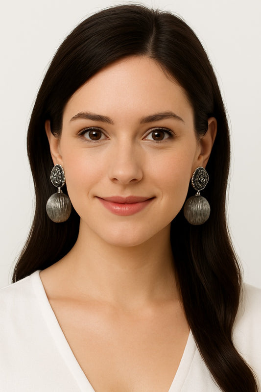 Round Dangler Earrings | Lightweight Oxidised Finish Fashion