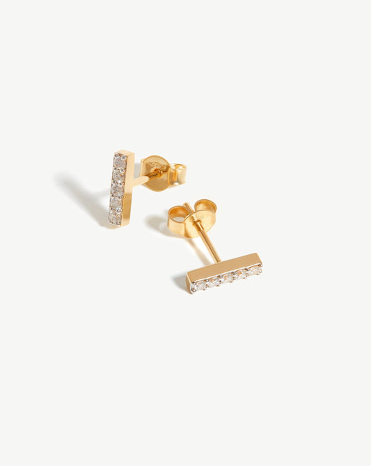 Fine Diamond Bar Stud Earrings | 14ct Solid Gold/Diamond