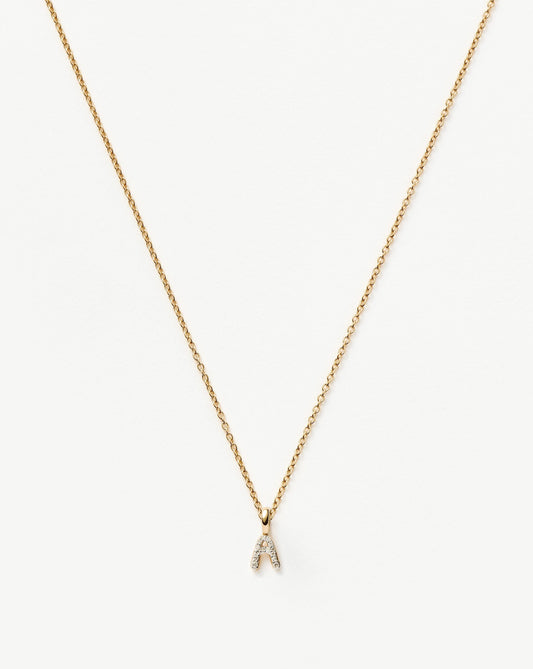 Fine Diamond Initial Mini Pendant Necklace  - A | 14ct Solid Yellow Gold Plated/Diamond