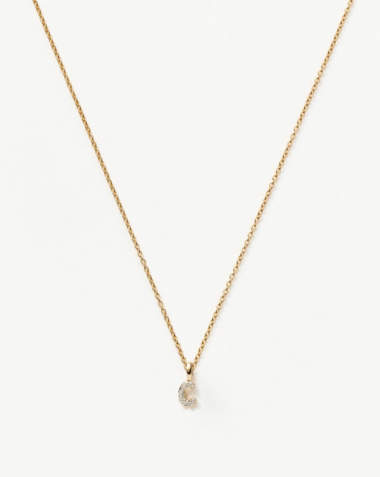 Fine Diamond Initial Mini Pendant Necklace - C| 14ct Solid Yellow Gold Plated/Diamond