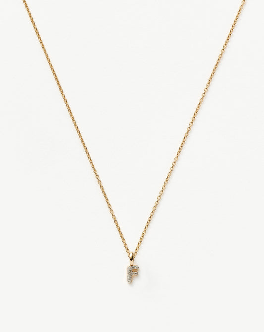 Fine Diamond Initial Mini Pendant Necklace - F | 14ct Solid Yellow Gold Plated/Diamond