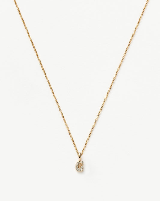 Fine Diamond Initial Mini Pendant Necklace - G | 14ct Solid Yellow Gold Plated/Diamond