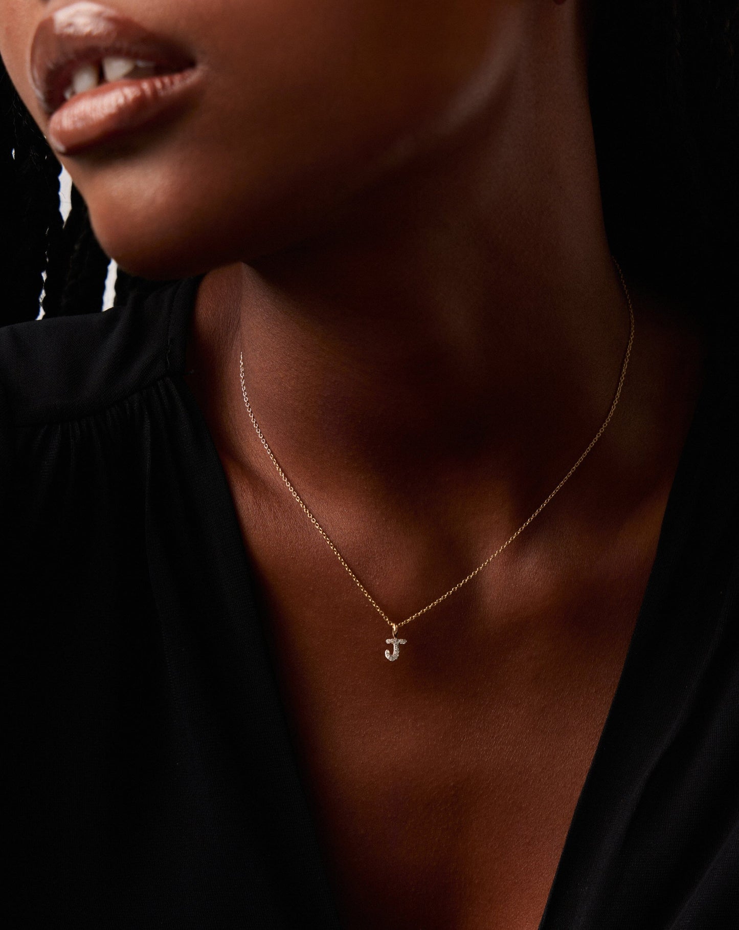 Fine Diamond Initial Mini Pendant Necklace - J | 14ct Solid Yellow Gold Plated/Diamond