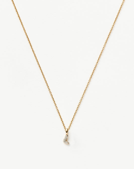 Fine Diamond Initial Mini Pendant Necklace - L | 14ct Solid Yellow Gold Plated/Diamond