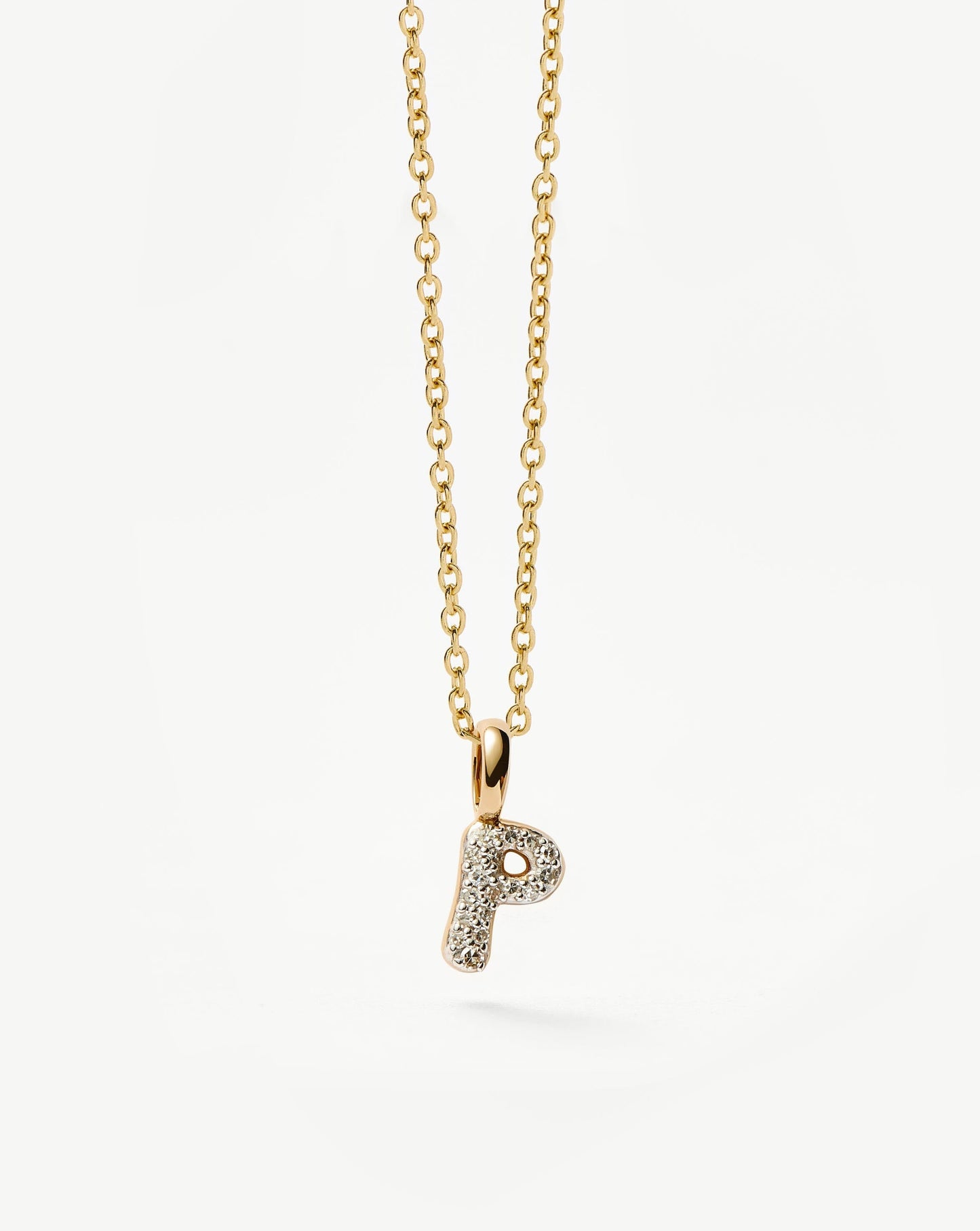 Fine Diamond Initial Mini Pendant Necklace - P | 14ct Solid Yellow Gold Plated/Diamond
