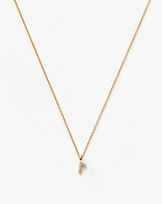 Fine Diamond Initial Mini Pendant Necklace - P | 14ct Solid Yellow Gold Plated/Diamond