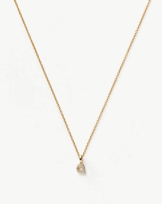 Fine Diamond Initial Mini Pendant Necklace - Q | 14ct Solid Yellow Gold Plated/Diamond