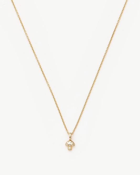 Fine Diamond Mushroom Mini Pendant Necklace | 14ct Solid Gold/Diamond